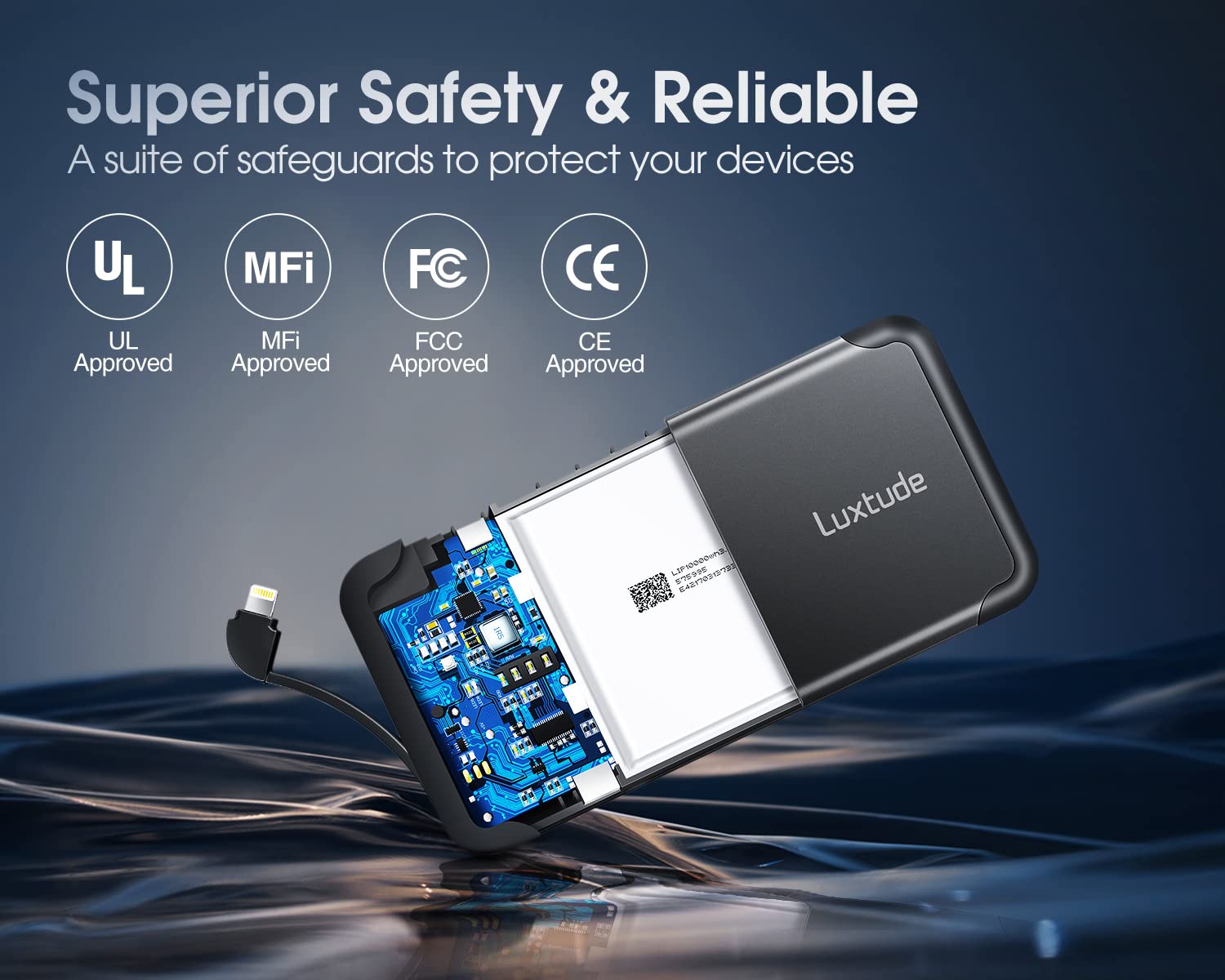 Luxtude 10000Mah Portable Charger For Iphone Built-In Lightning Cable, Mfi Apple Certified Slim Power Bank Portable Phone Charge