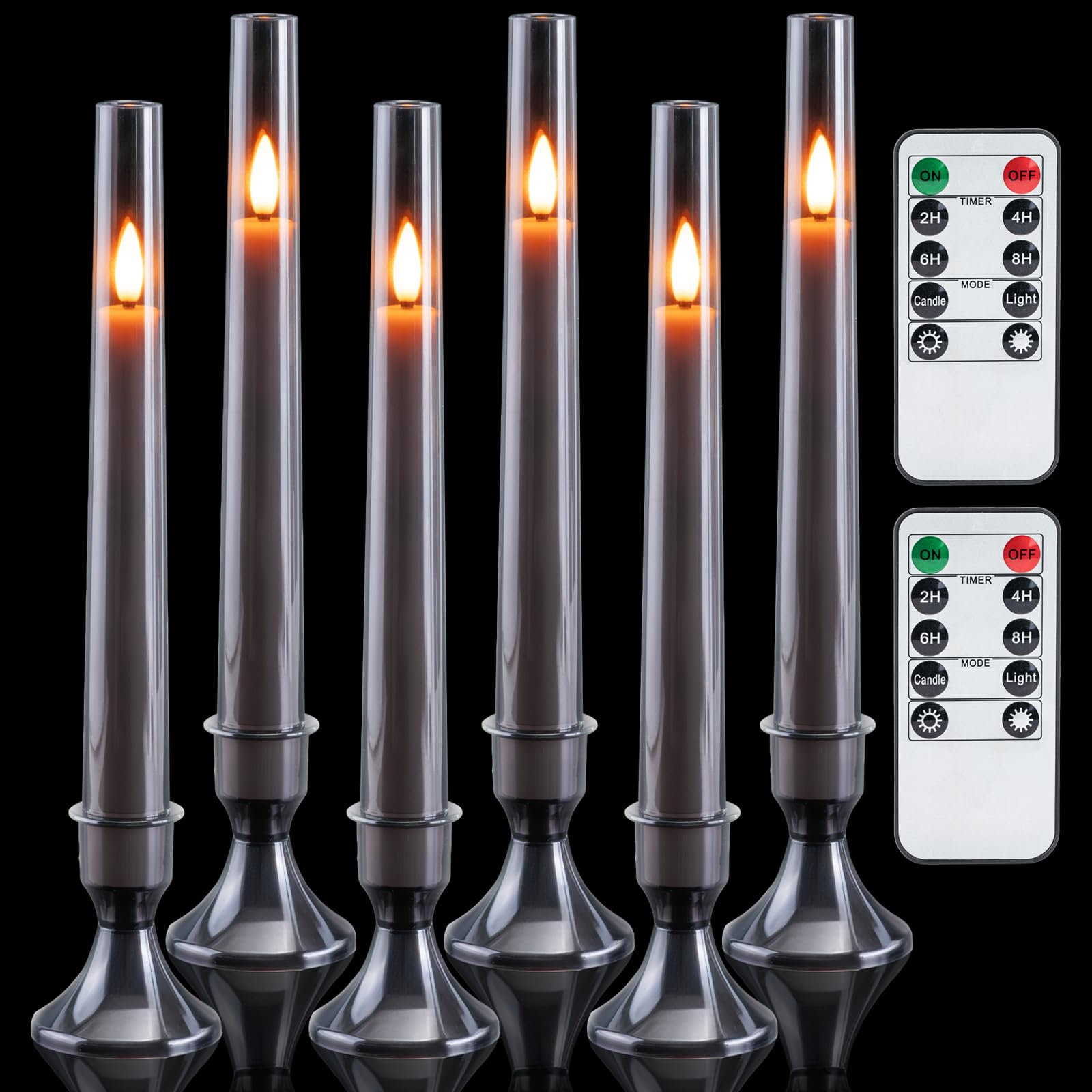 Homemory 6 Pcs Flameless Taper Candles With Remote And Timer, 3D Wick Led Candlesticks Flickering, Window Candles With 2 Light M