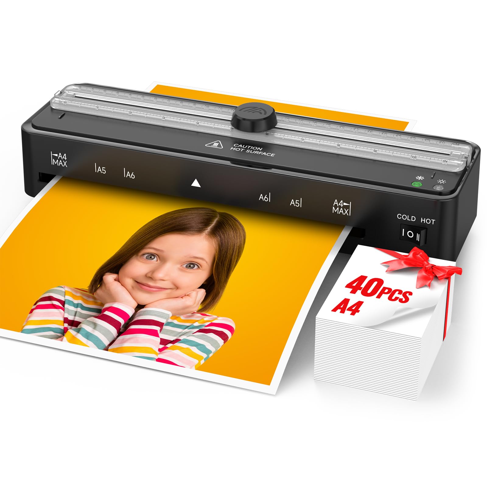 Laminator Machine With 20 A4 Laminating Pouches, Thermal And Cold Lamination Built In Cutter Quick Warm Up,9 Inch Portable Lamin