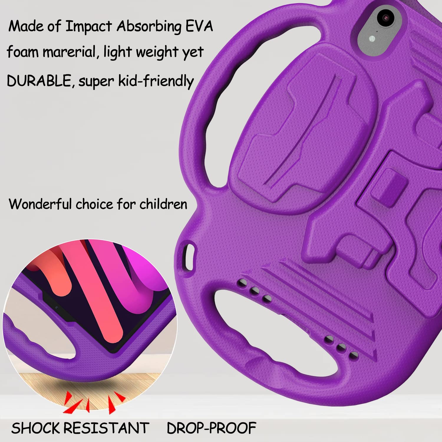 Ltrop Kids Case For 2024 Ipad Mini 7 & 2021 Ipad Mini 6, Shockproof Handle Stand Shoulder Strap Kids Bumper Case For Ipad Mini T