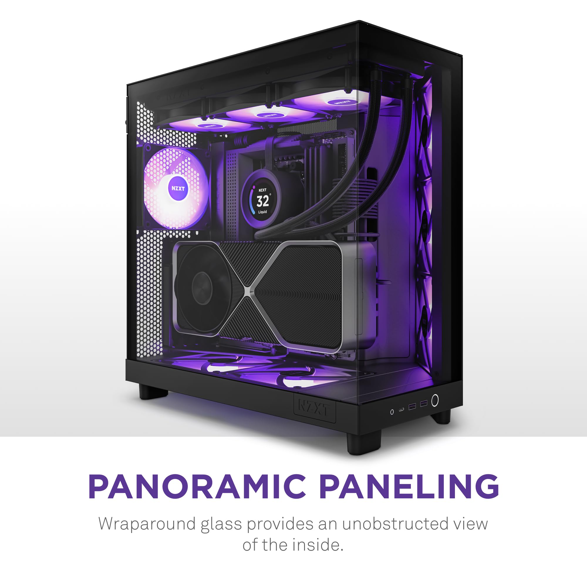 Nzxt H6 Flow Rgb Mid-Tower Airflow Case With 3 Rgb Fans, Panoramic Glass Panels, Cable Management - Black