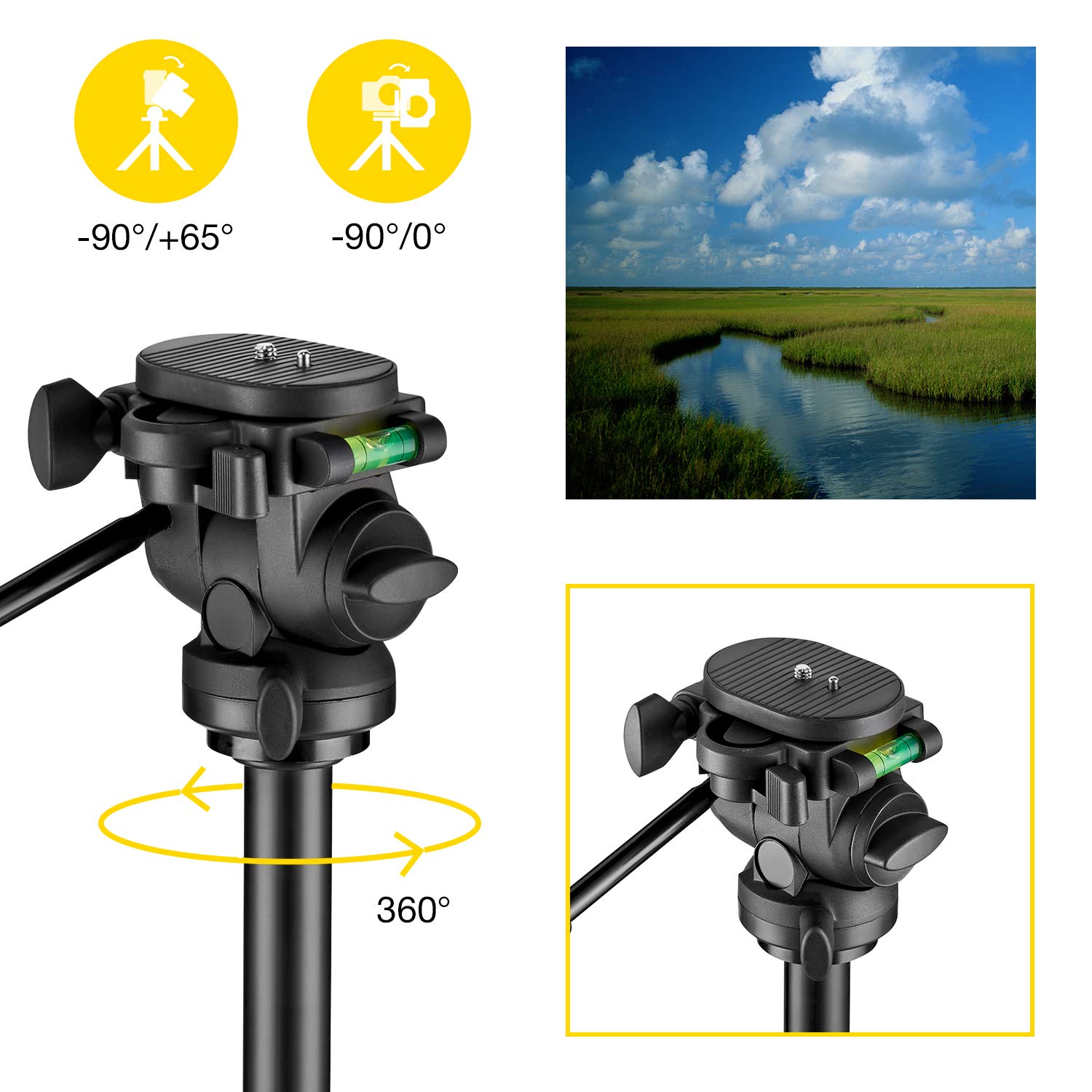 National Geographic Photo Tripod Kit with Monopod, 3-Way Head, Aluminium, Black, Model NGHP004, Load Capacity 3kg