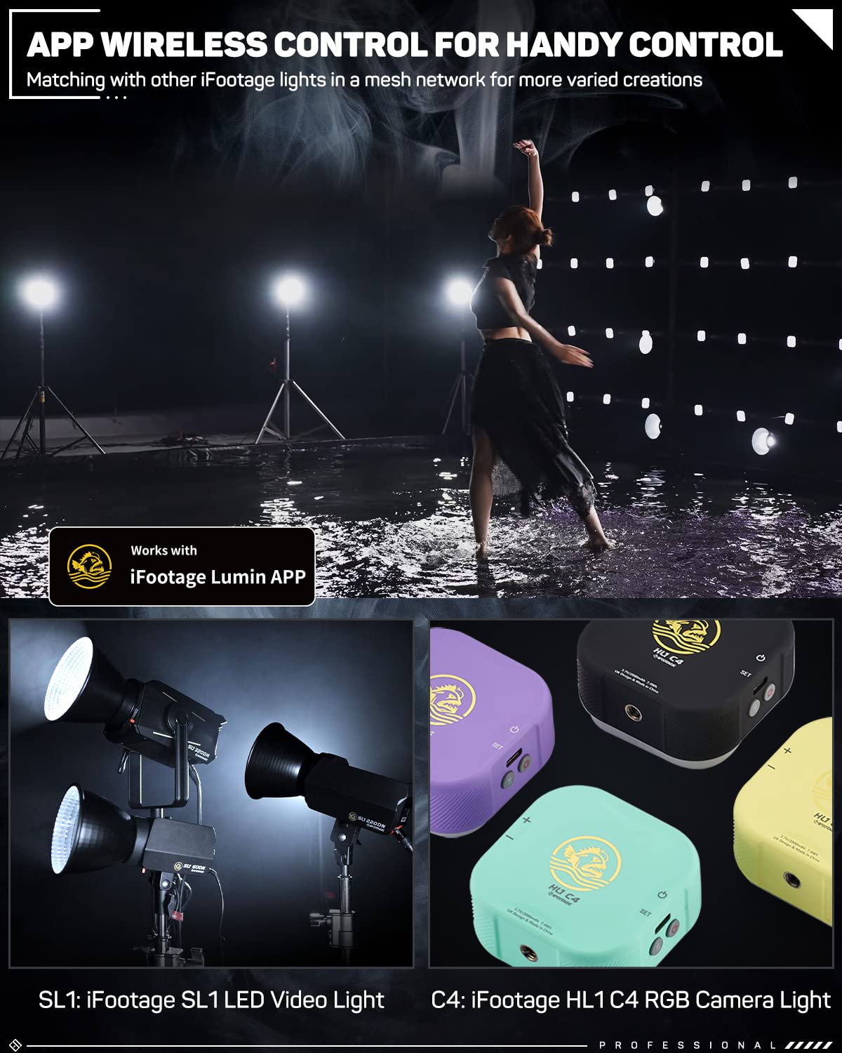 Ifootage Led Continuous Lighting, 70W Led Video Light With Carry Bag, Cri 98/Tlci 99/12200Lm/5600K Daylight, Blueteeth App Contr