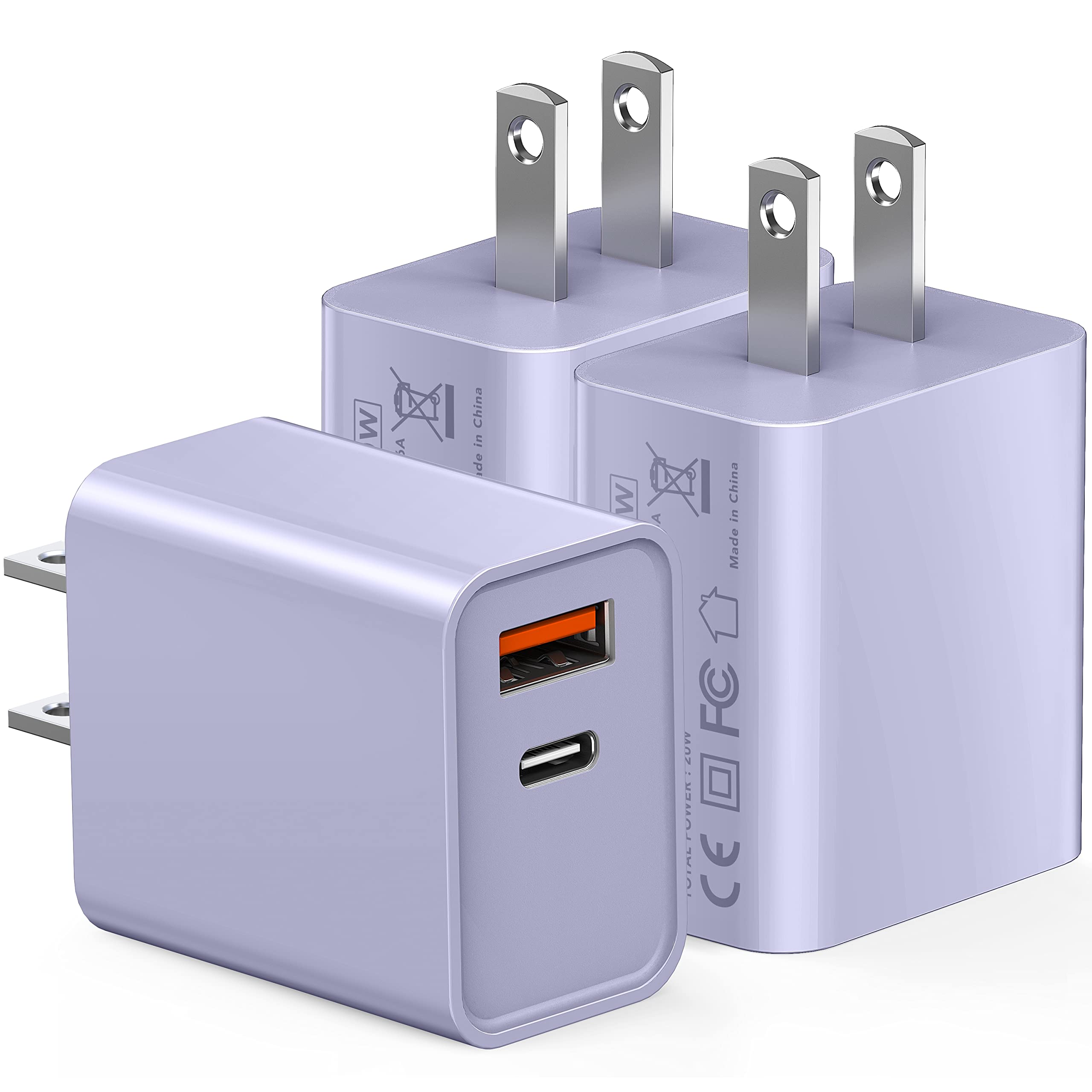 3 Pieces Usb C Wall Charger For Iphone 16/15/14/13 Pro Max Plus Cube, 20W Pd Type C Quick Power Adapter Usbc Block Box Plug For