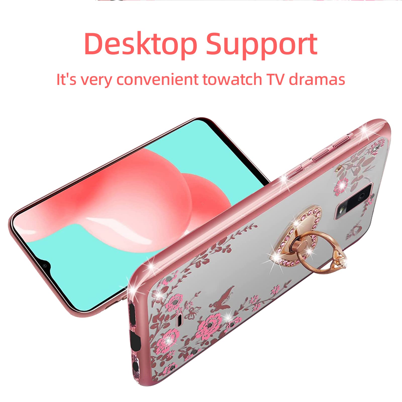 For Blu View 3 Phone Case, Blu View 3 Case For Women Glitter Crystal Butterfly Heart Floral Tpu Luxury Bling Cute Protective Cov