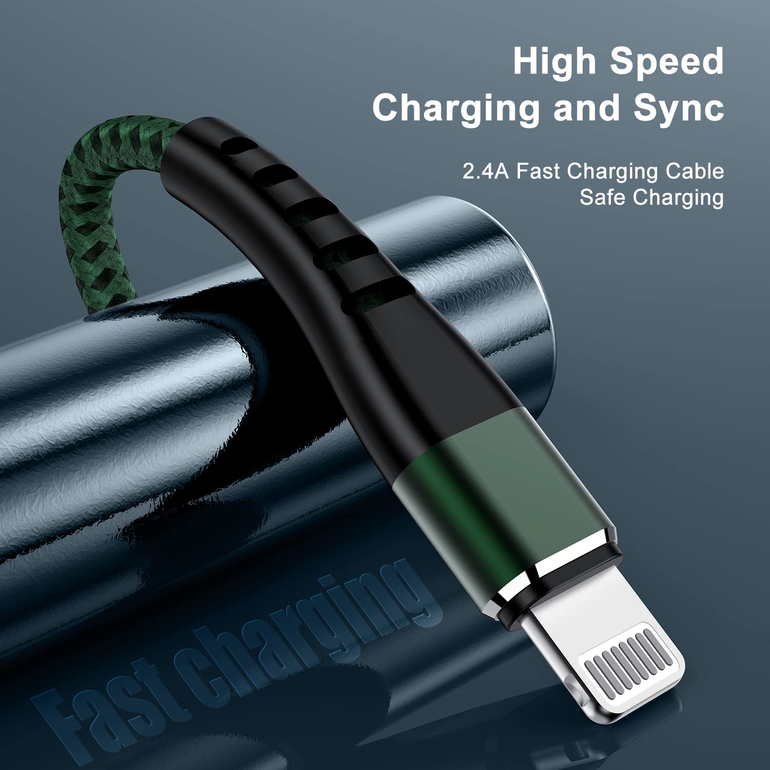 Essri USB to Lightning Charging Cable 2-Pack Nylon Braided 3FT Green for iPhone iPad