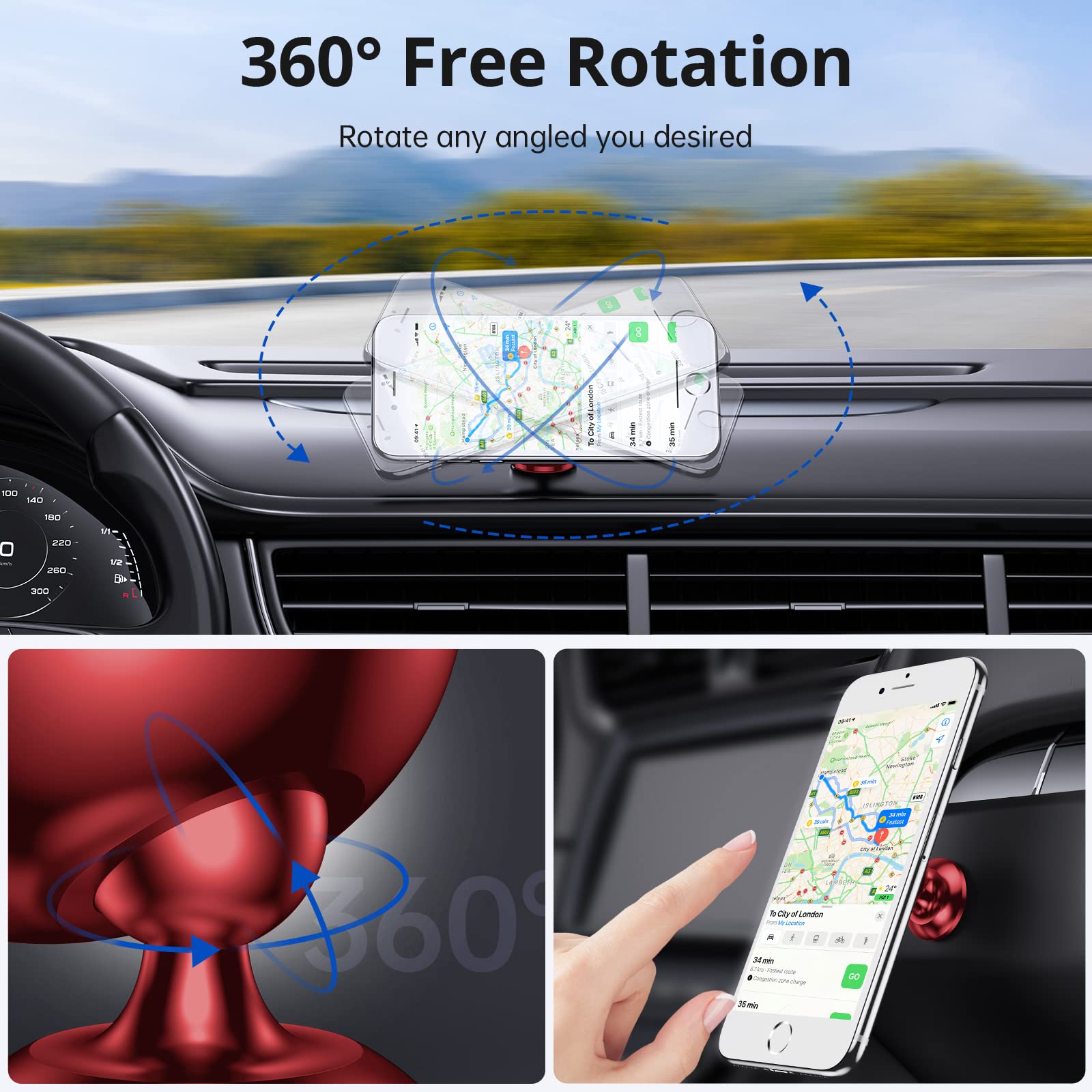 Magnetic Phone Car Mount, Syncwire Car Phone Holder For Dashboard, Cell Phone Car Kits, 360 Adjustable Magnet Cell Phone Mount C