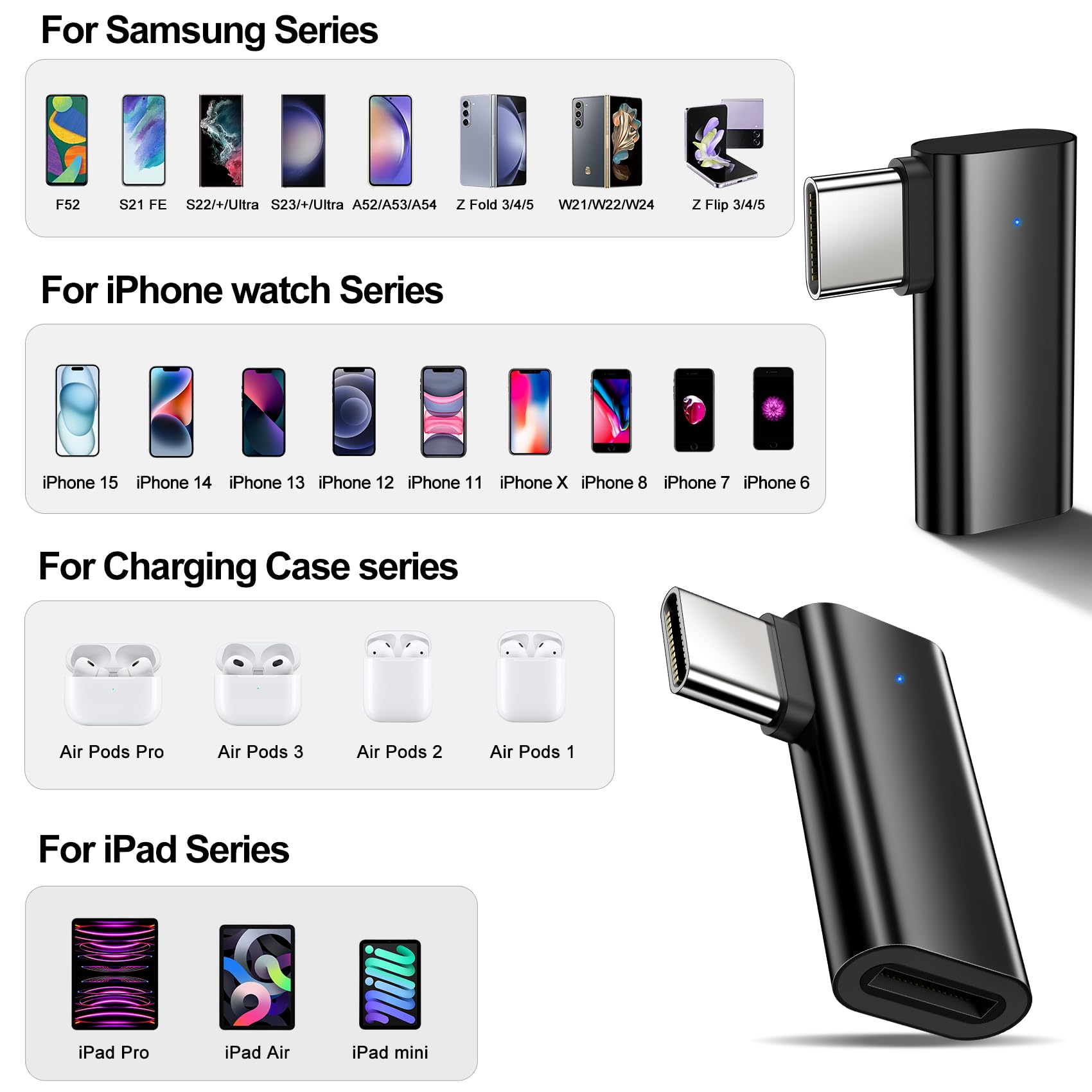 Xiwxi 2Pack 90 Degree Lightning To Usb C Charger Converter For Iphone 15/15Pro/15 Pro Max Plus,Samsung S24 S23,Ipad Air,27W Pd F