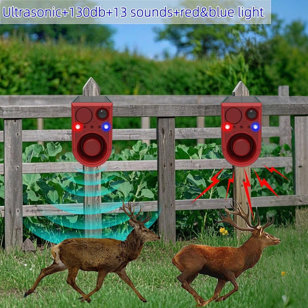 Hulppre Solar Outdoor Motion Sensor Alarm With Ultrasonic-13 Sounds Including Dog Barking/Gunshot Sound,130Db Loud Noise Maker,S