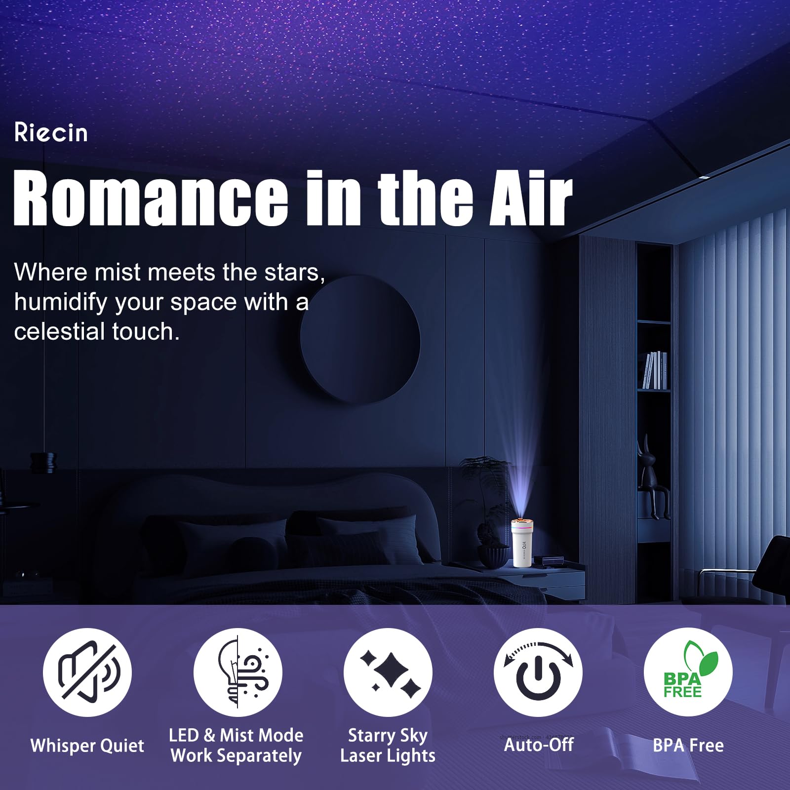 Car Diffuser Humidifier With Starry Sky Laser Lights Portable 300Ml Usb Powered Cool Mist Auto Shut-Off Quiet Perfect For Car Ho