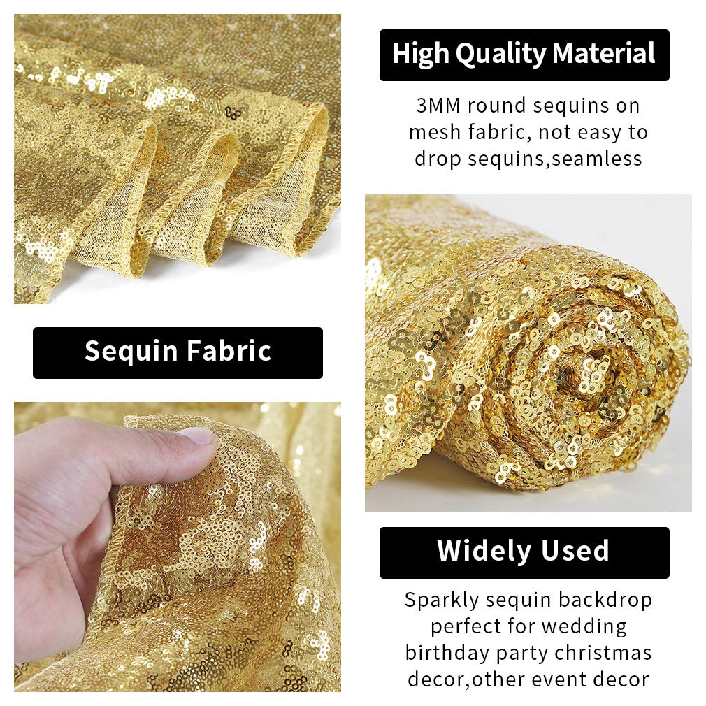 Hahuho Gold Sequin Backdrop Curtain, 2Pcs 2Ftx8Ft Glitter Backdrop Curtain For Parties, Christmas, Wedding, Party Decoration(2 P