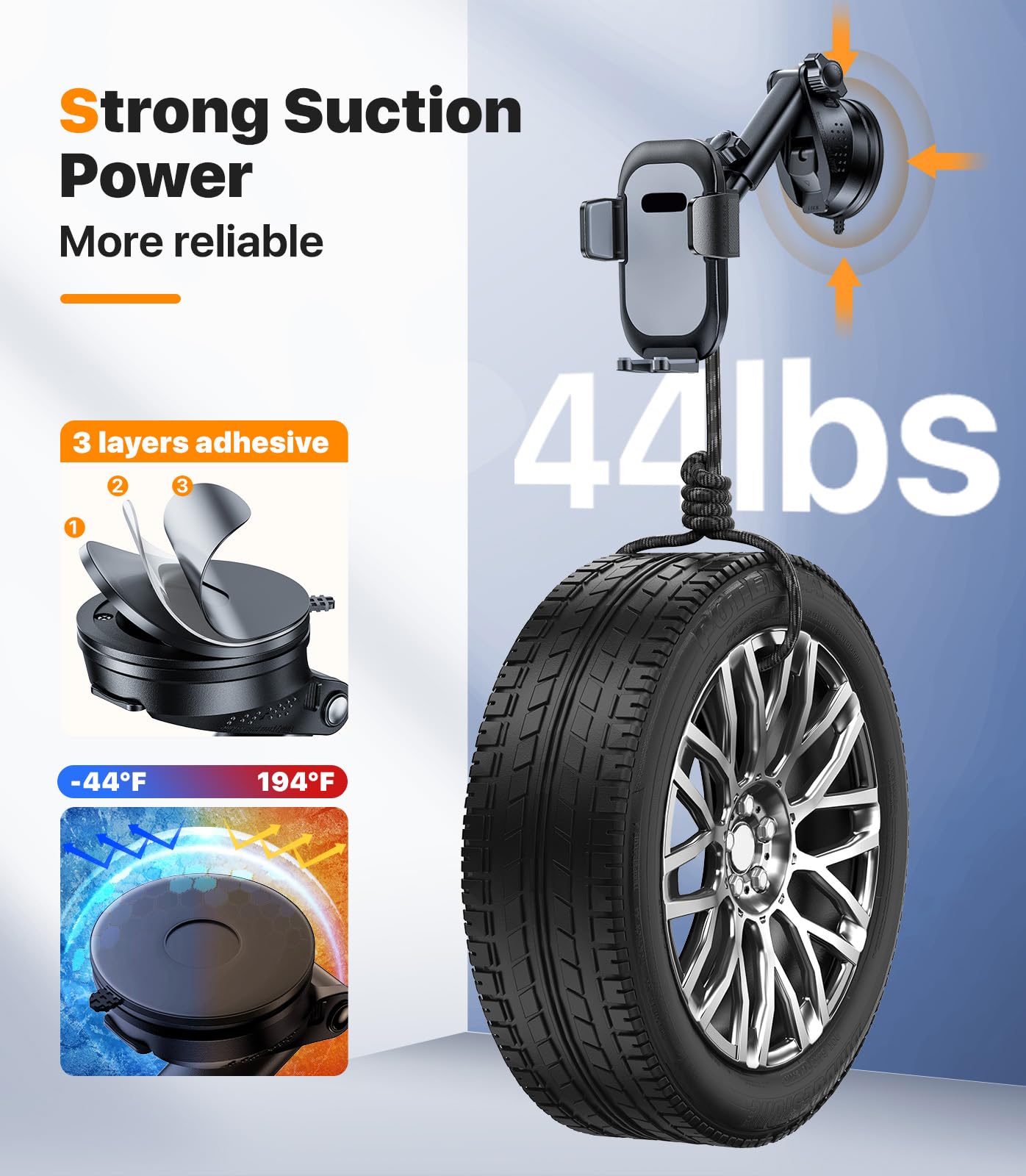 Hitolza Ultra Stable Phone Holders For Your Car [Powerful & 360 Adjustable Suction Cup] Universal Car Phone Holder Mount Long Ar