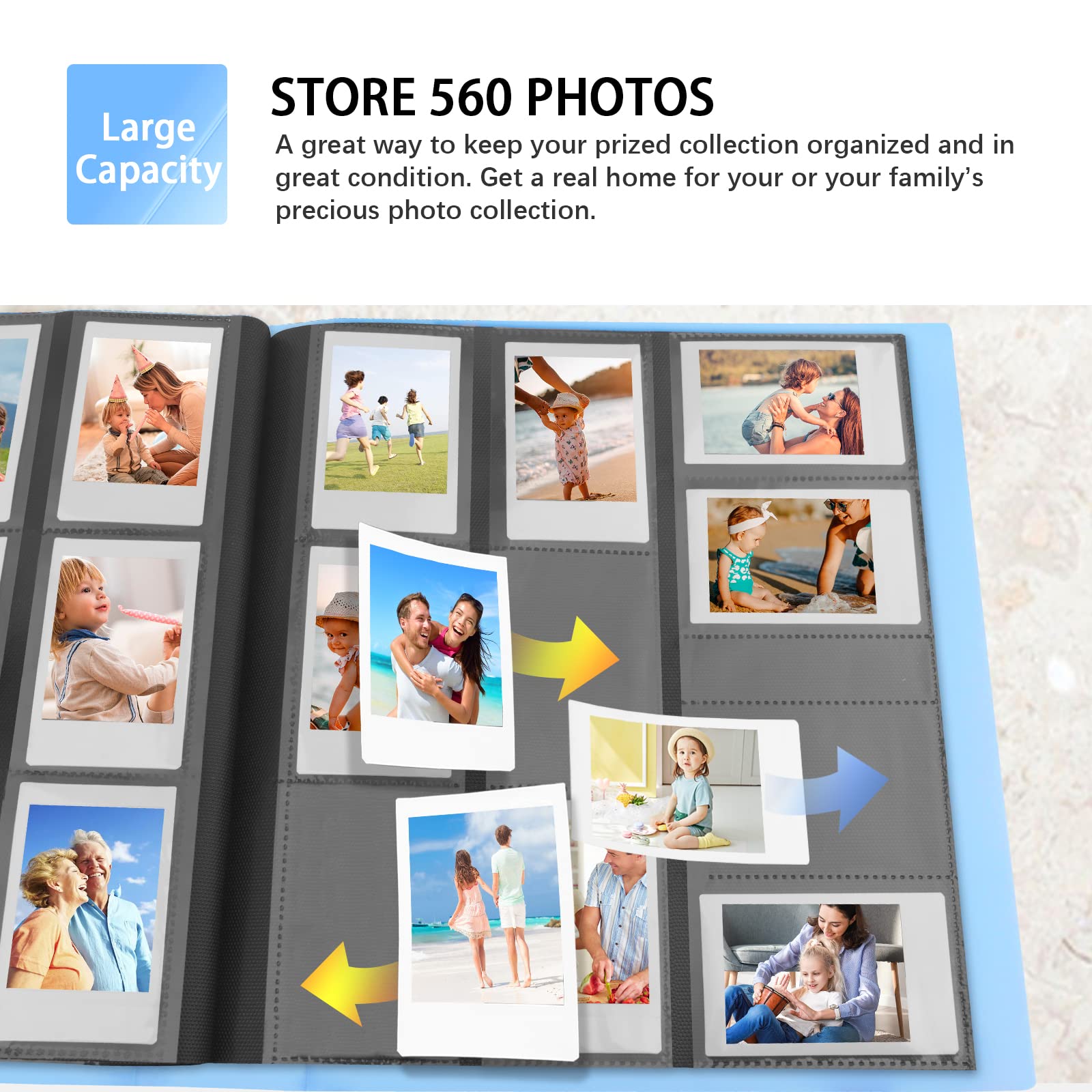 560 Pockets Photo Album For Fujifilm Instax Mini Camera,2X3 Photo Album Book For Fujifilm Instax Mini 11 12 9 Evo 90 70 40 8 7 Liplay Instant Camera (Blue)