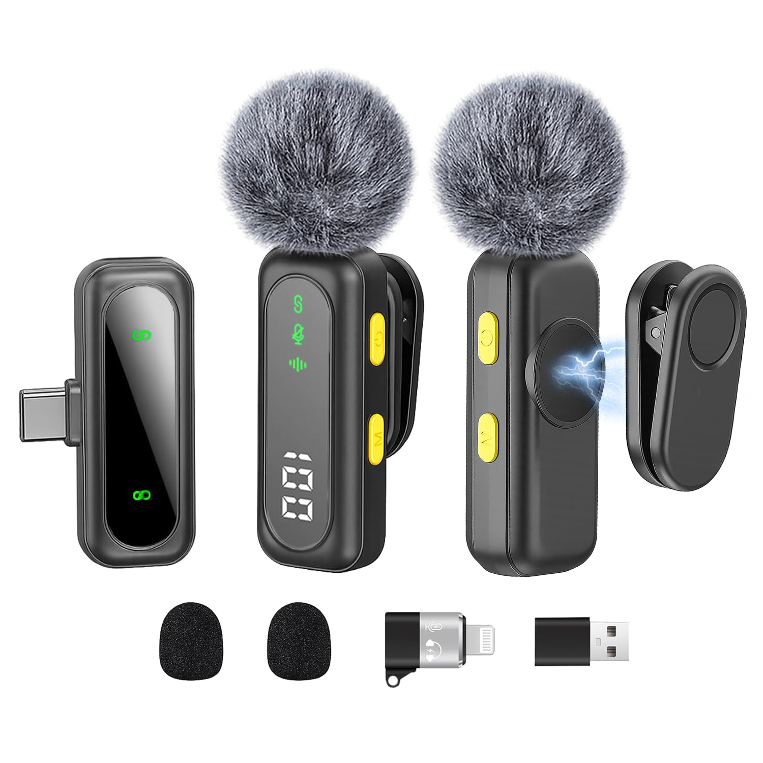 Wireless Lavalier Microphone for iPhone Mini Mic Android/Tablet/PC Video Recording Clip-on Mics with Rotatable Clip&Denoise Reco