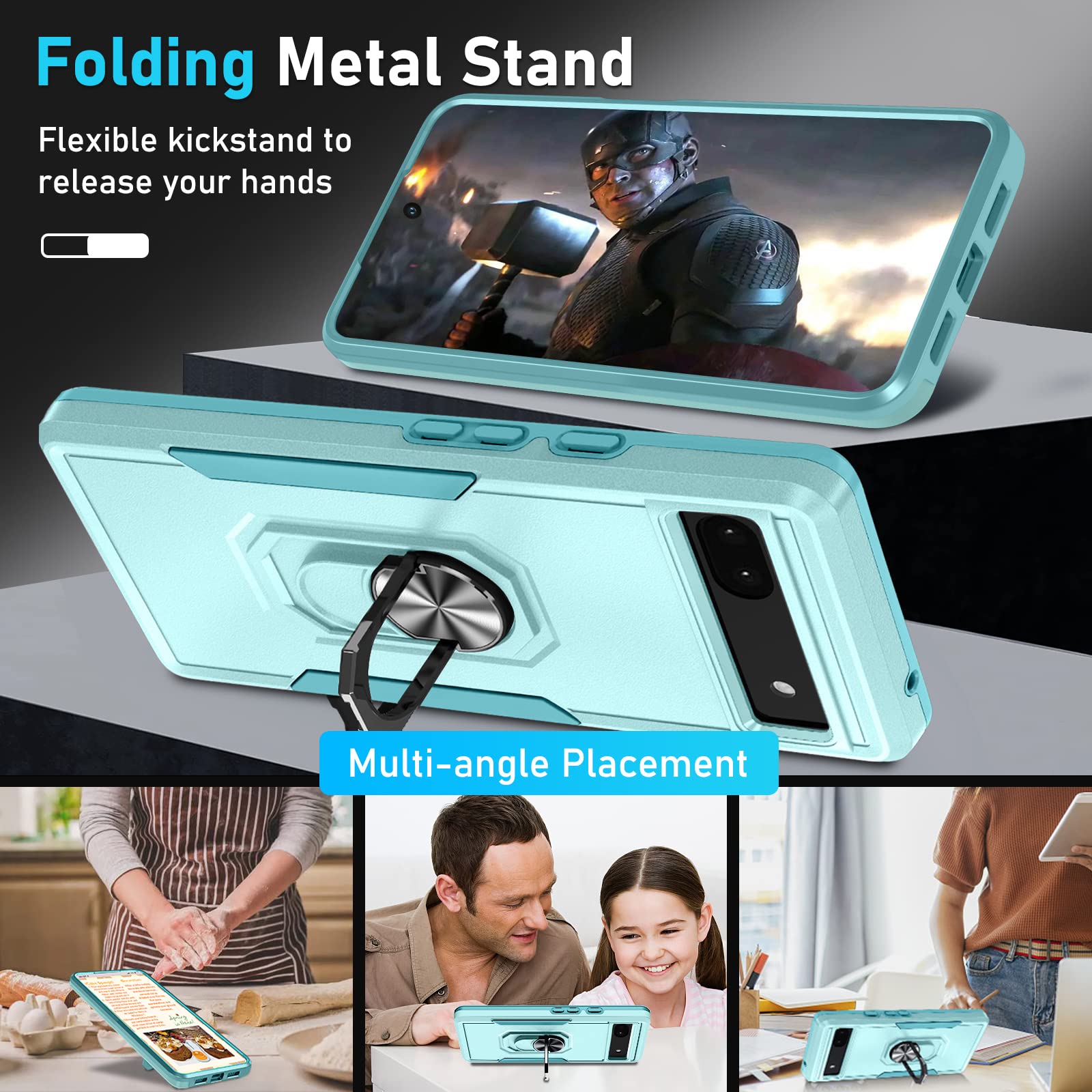 Janmitta For Google Pixel 6A Case With Screen Protector+Camera Lens Protector,Heavy Duty Shockproof Full Body Phone Cover,Built