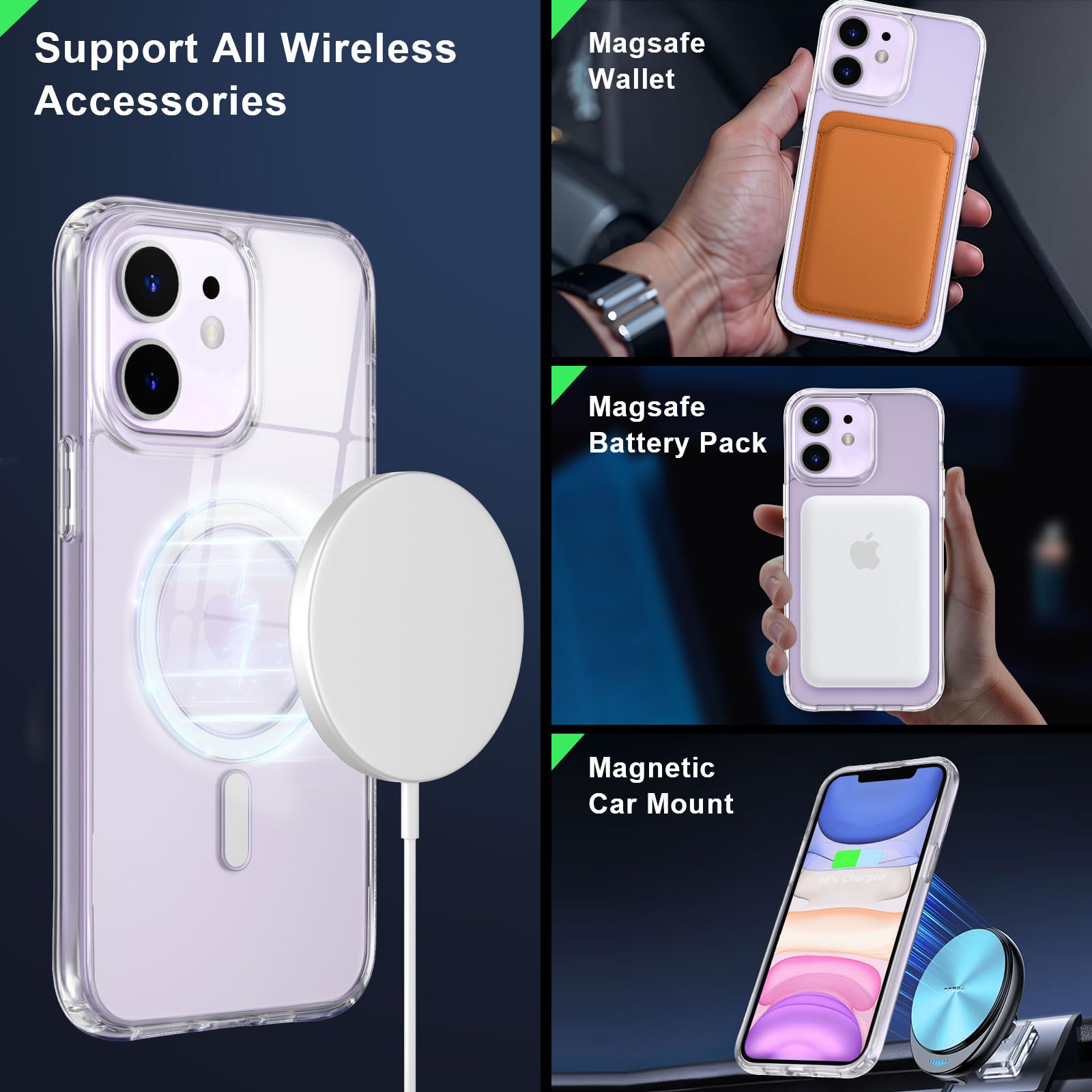 Mocca Strong Magnetic For Iphone 11 Case,[Compatible With Magsafe][Anti Yellowing][Glass Screen Protector+Camera Lens Protector]