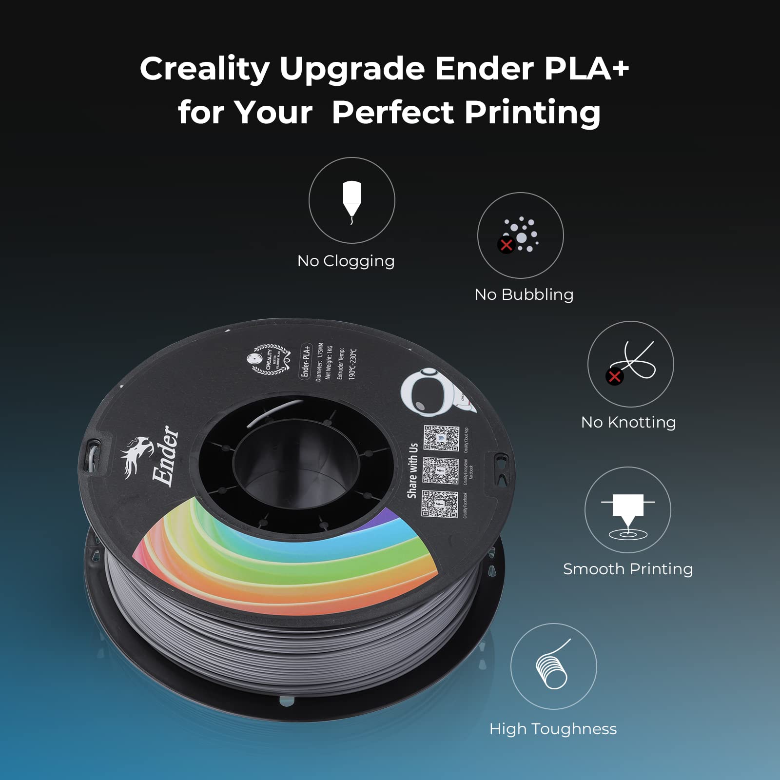 Creality 3D Printer Filament, Upgrade Ender Pla+ Filament 1.75Mm Grey, 1Kg Spool (2.2Lbs), Accuracy +/  0.02Mm, 3D Printing Fila