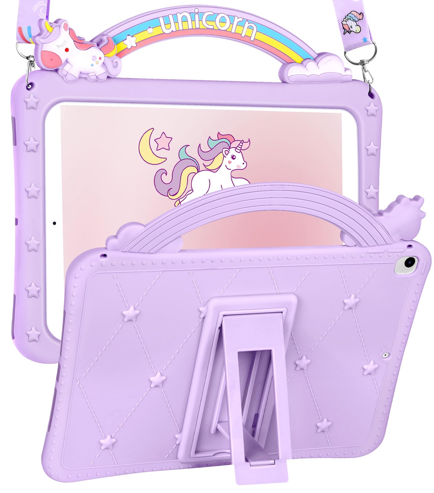 Wazzasoft For Ipad 9Th/8Th/7Th Generation Case 10.2 Inch Girls Cute Girly Cartoon Kawaii Purple 3D Design Cover With Stand & Str