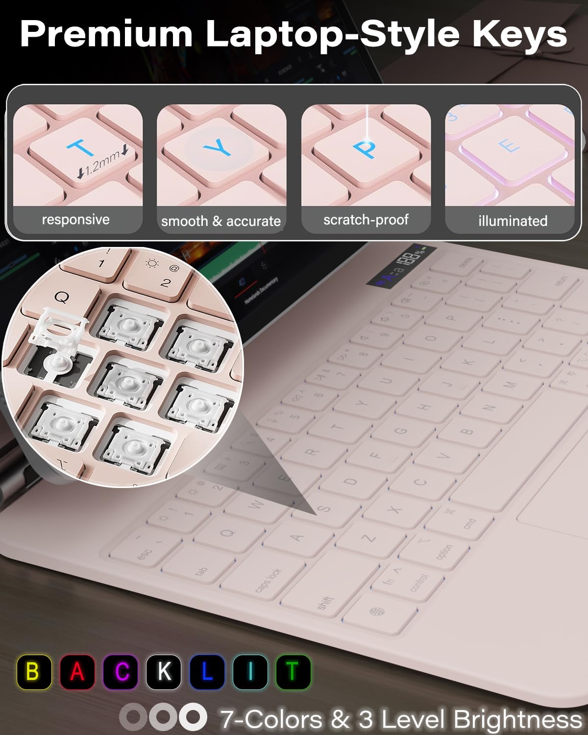 Zenlu Ipad 10Th Generation Case With Keyboard Pink, Multi Touch Trackpad, Power Display, Floating Cantilever Stand, Premium Pu L