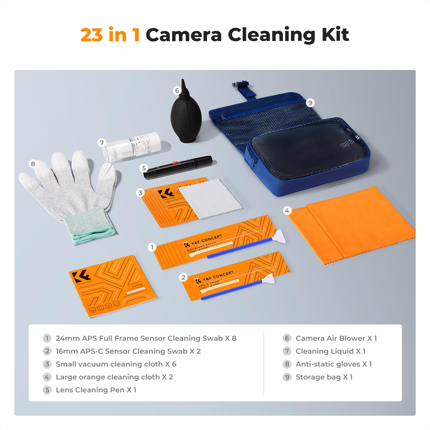 K&F Concept Professional Camera Cleaning Kit   Sensor Cleaner, Aps C & Full Frame Swabs, Air Blower, Lens Brush, Gloves, Lens Cl