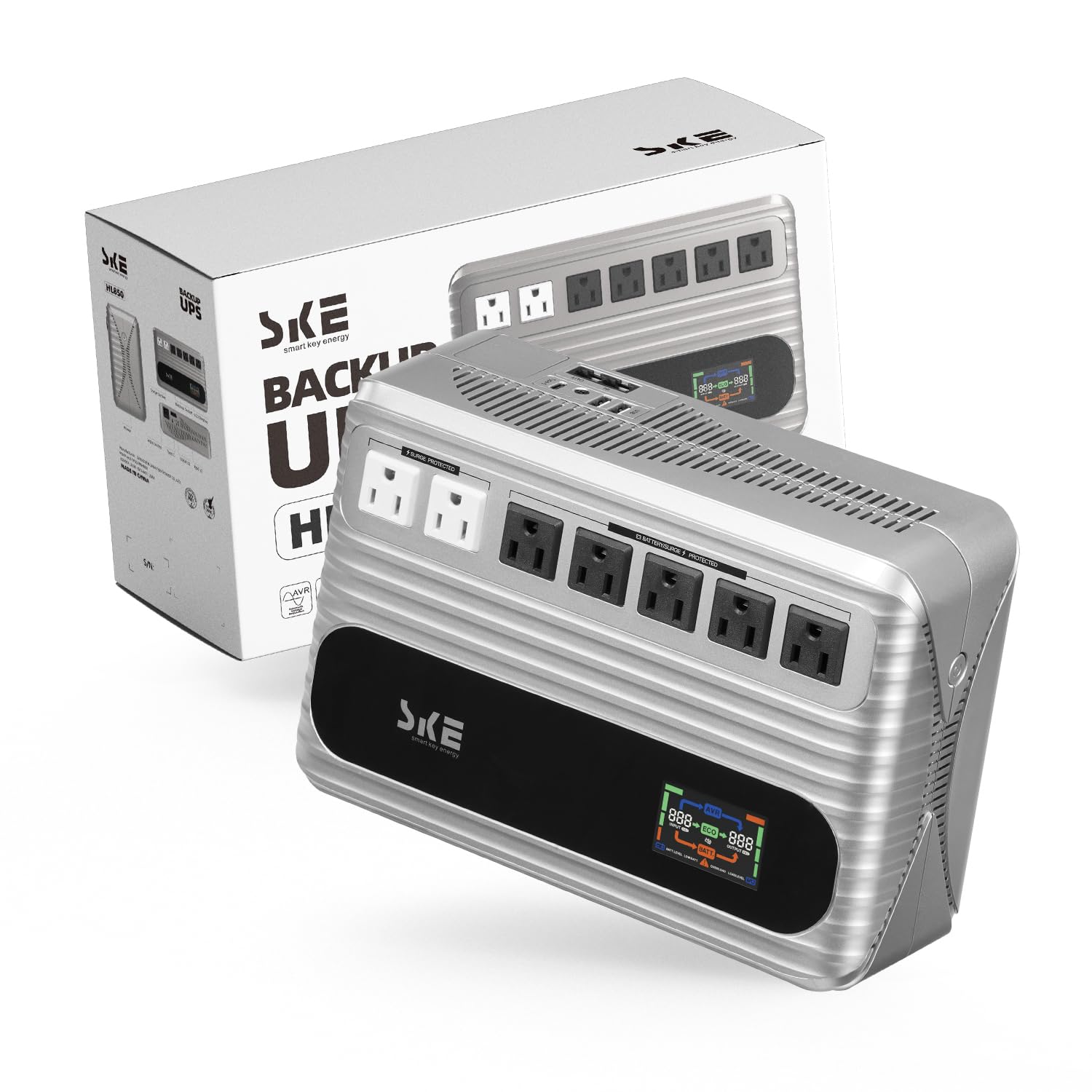 Ske Ups 850Va/480W Battery Backup & Surge Protector For Conmputer,Vertical And Horizontal Placement Uninterruptible Power Supply