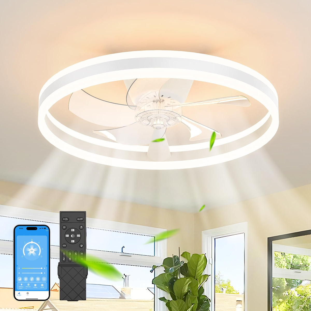 Jofios Ceiling Fans With Lights,19.7'' Flush Mount Ceiling Fan With Light And Remote,Reversible,3 Cct,6 Speeds,Dimmable,Noiseles