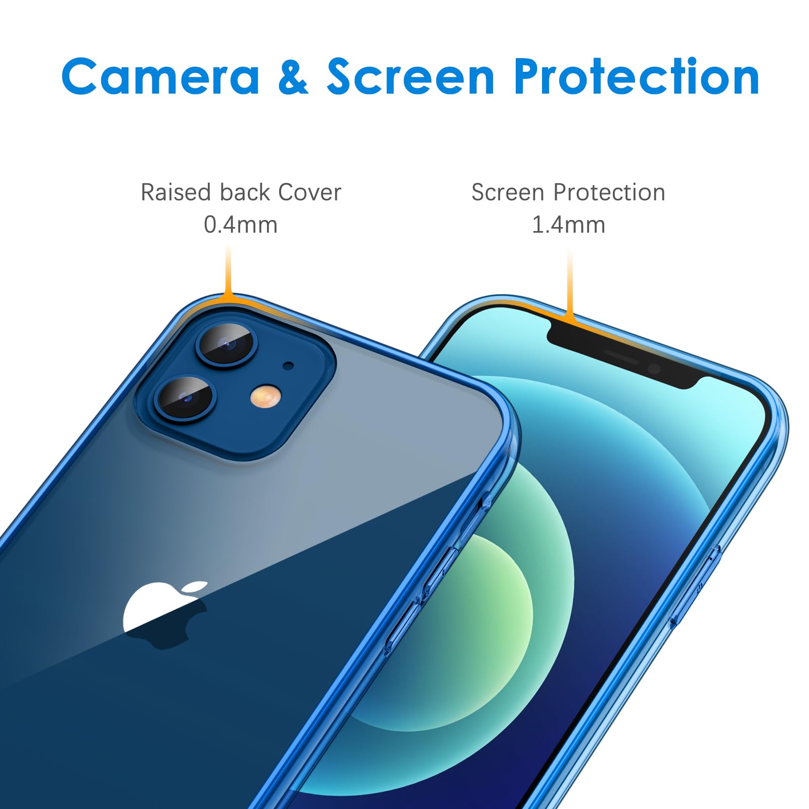 Jetech Case For Iphone 12 Mini 5.4 Inch, Non Yellowing Shockproof Phone Bumper Cover, Anti Scratch Clear Back (Blue)