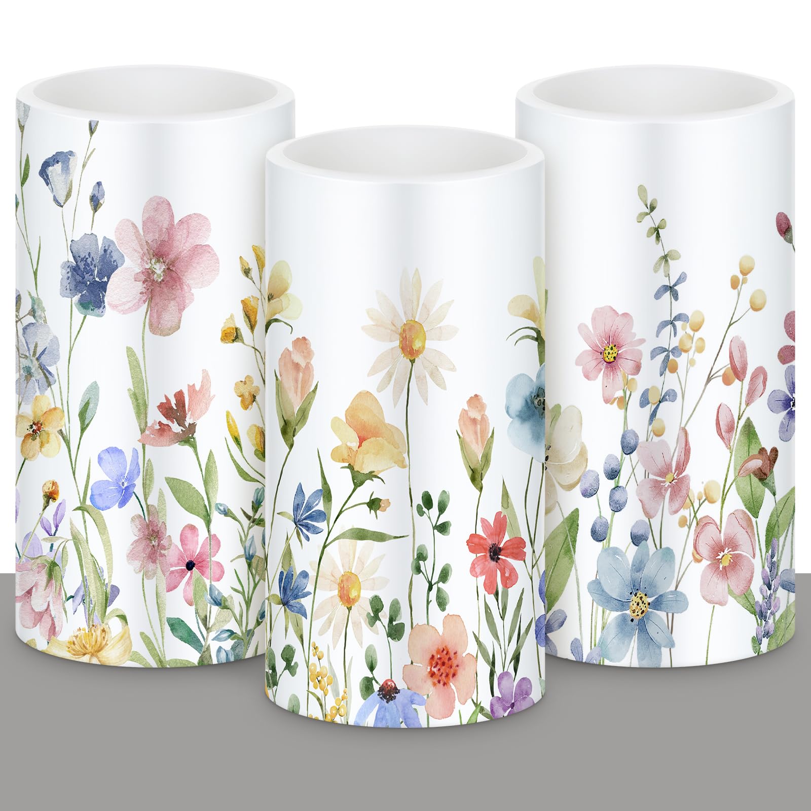 Retisee 3 Pcs Spring Wildflower Flameless Candles Spring Floral Battery Operated Flickering LED Candles with Remote Floral Gifts