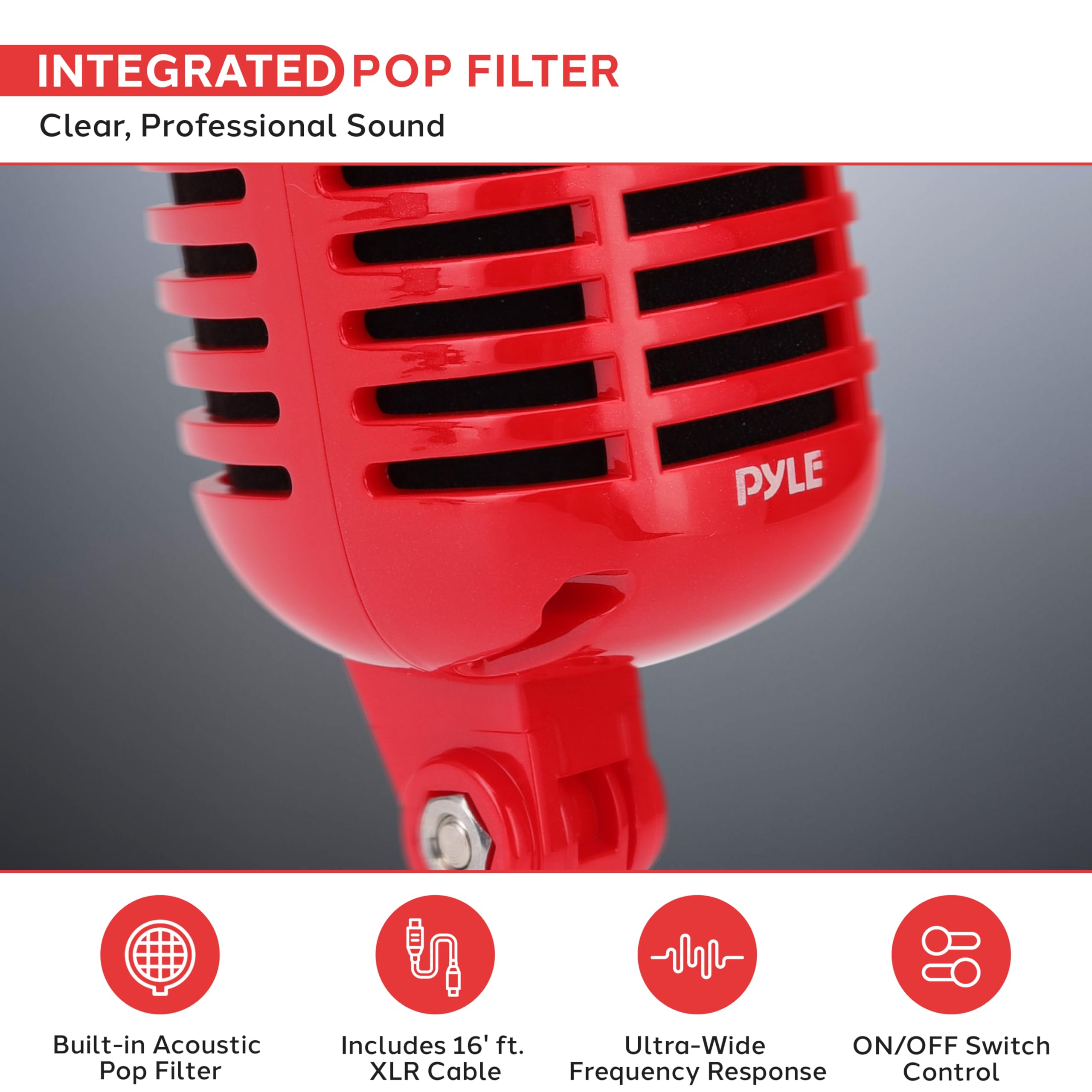 Pyle Classic Retro Dynamic Vocal Microphone - Old Vintage Style Unidirectional Cardioid Mic With Xlr Cable - Universal Stand Com