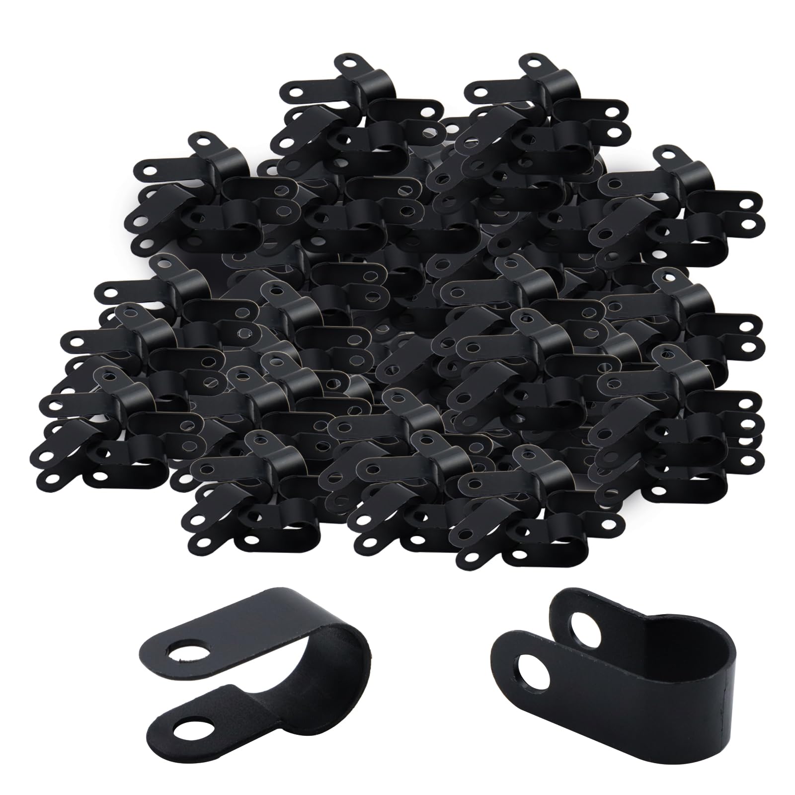Antrader Nylon Plastic R-Type Black Cable Clamps,200Pcs Nylon Screw Mounting Cord Fastener Clips with 200pcs Screws for 3/8 Inch