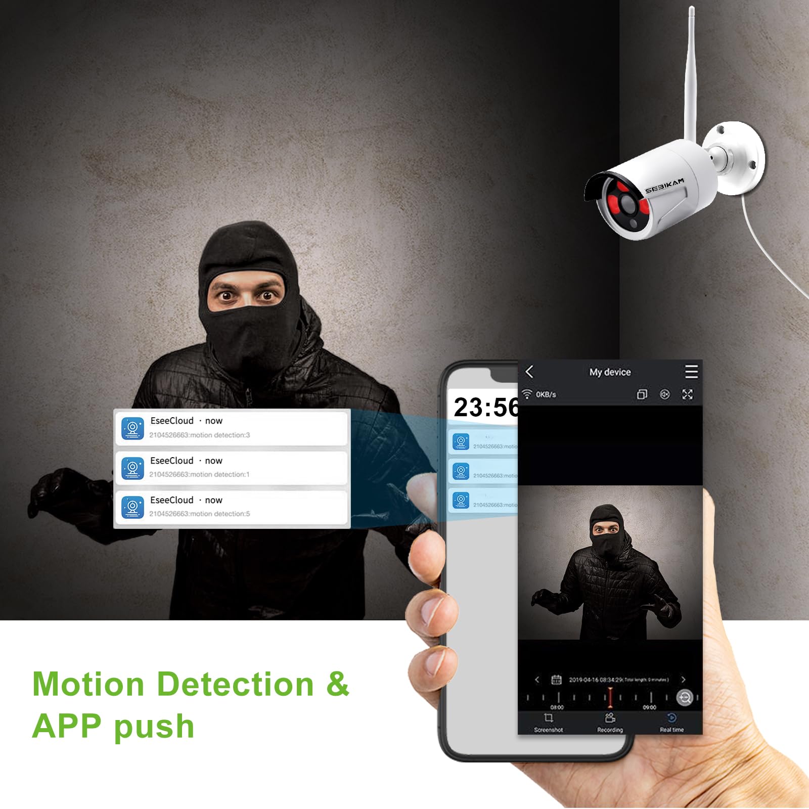 Sebikam Wireless Security Camera System With 10.1'' Monitor, 10Ch Expandable Cctv Surveillance System With Ip66 Weatherproof 4Pc