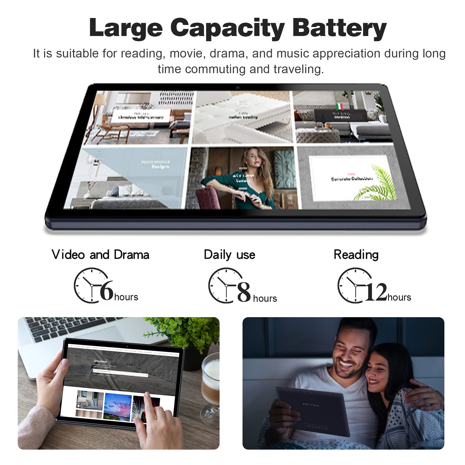 Pritom Touch10 Tablet 10 Inch   Tablet Android 13, 64Gb, 512Gb Expandable, Quad Core, Hd Ips Screen, Dual Camera, Wifi, Bluetoot