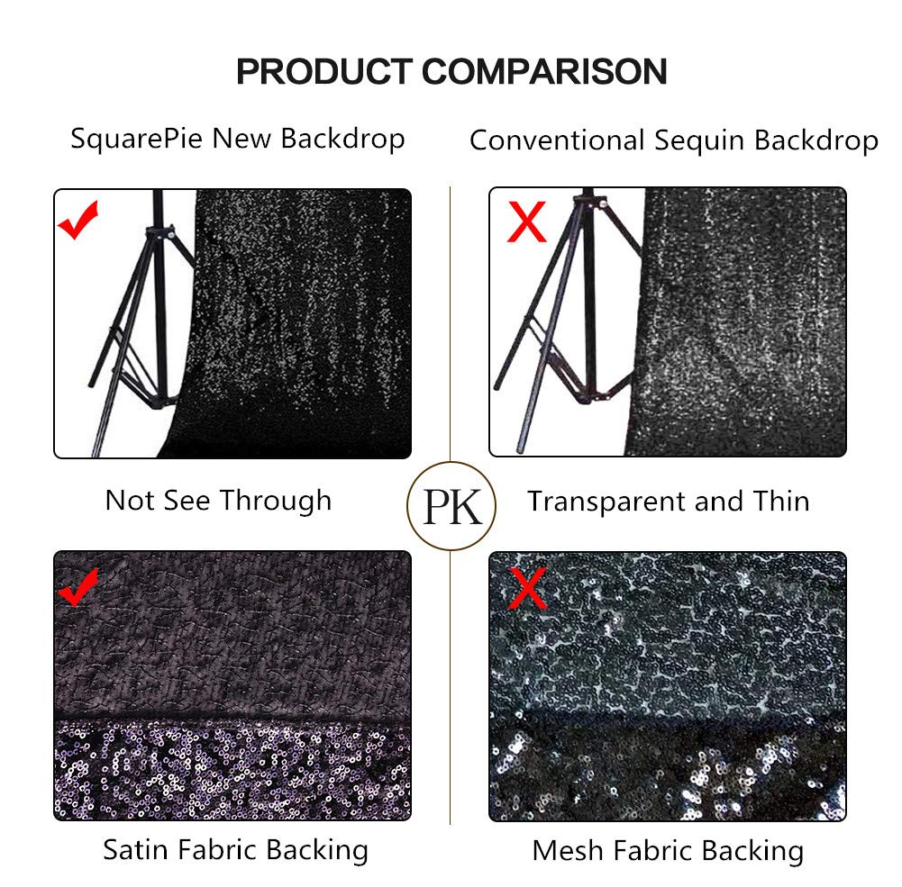 Squarepie Sequin Backdrop Non Transparent Background Sparkly Curtain For Wedding Party 6Ft X 8Ft Black