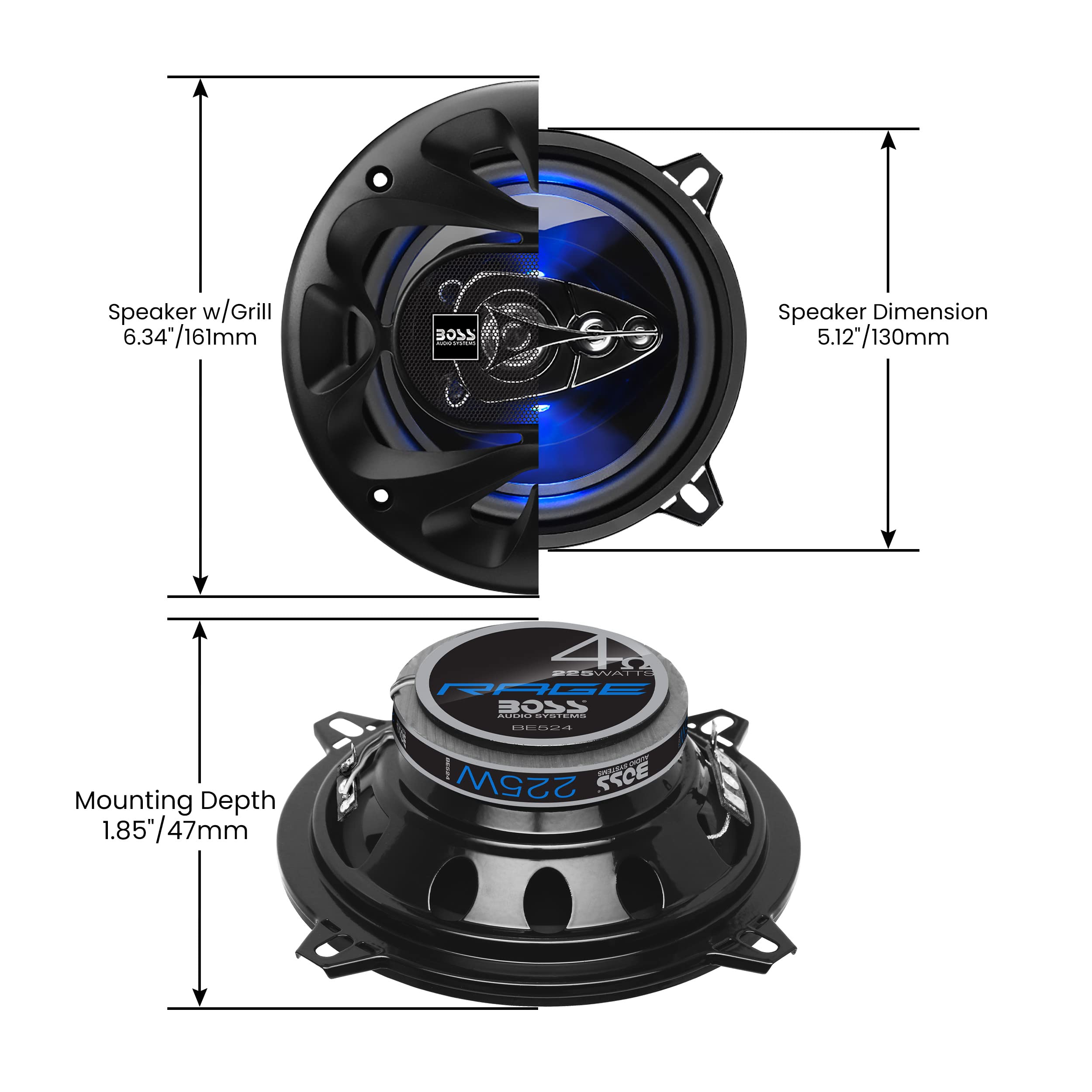 Boss Audio Systems Be524 Rage Series 5.25 Inch Car Door Speakers   225 Watts (Pair), 4 Way, Full Range, Coaxial, Tweeters, Sold