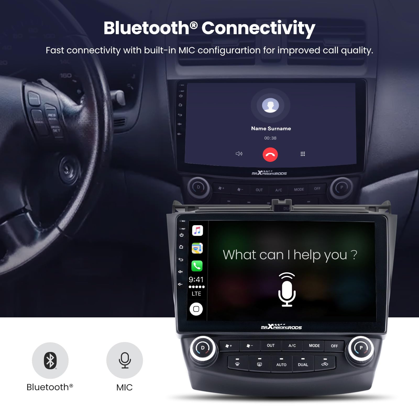 Maxpeedingrods Car Stereo Radio For Honda Accord 7Th 2003 2007, Wireless Apple Carplay Android Auto, 10.1 Inch Ips Touch Screen