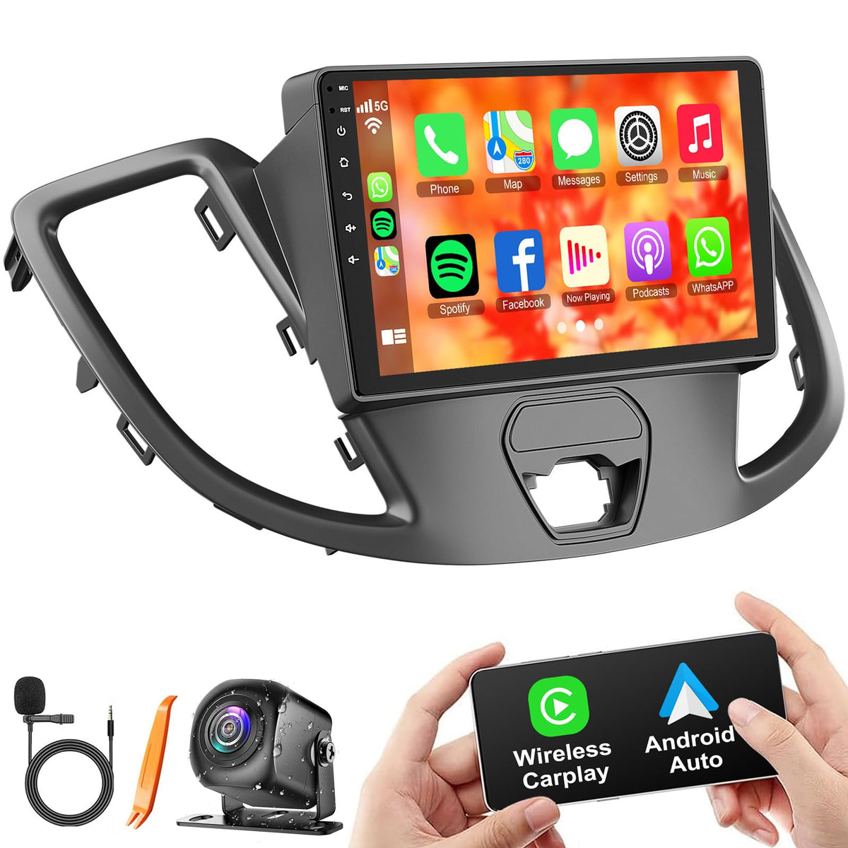 4+64G Android 12 Car Stereo For Ford 2013 2019 Transit, 9 Inch Ips Touch Screen Car Radio With Wireless Carplay/Android Auto,Gps