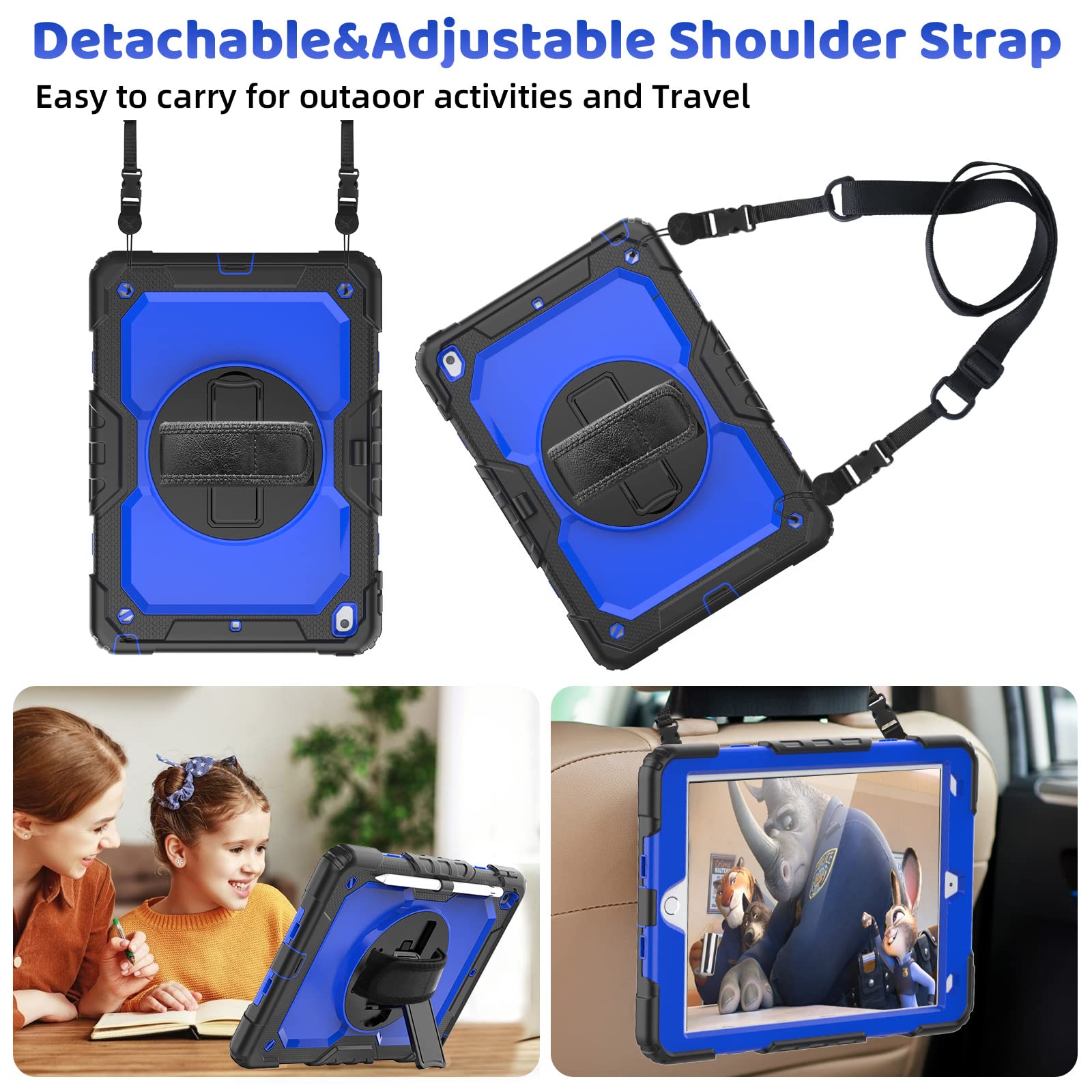 Blosomeet Case For Ipad 8Th 9Th Generation 2020 2021 10.2 Inch With Tempered Glass Screen Protector & Pencil Holder,Rugged Ipad