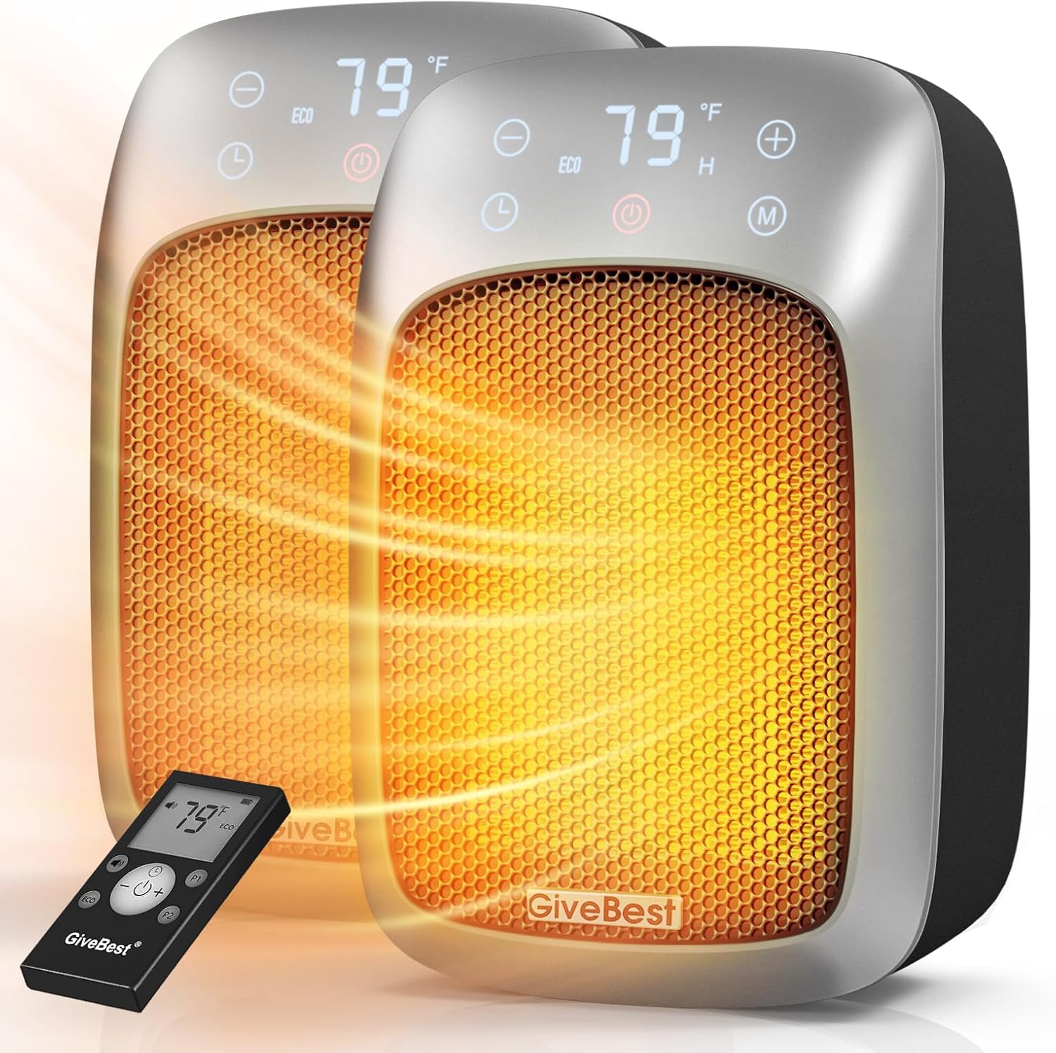 2 Pcs 800W Plug In Wall Space Heater With Remote, Givebest Small Wall Outlet Heater With Adjustable Thermostat And 12H Timer, Le