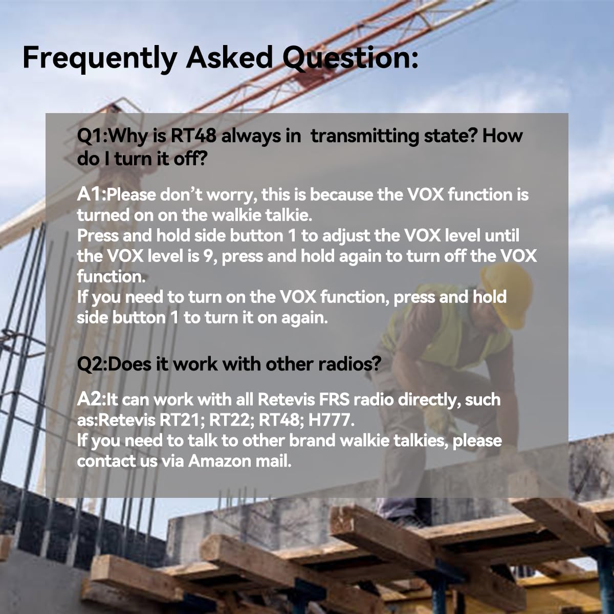 Retevis Rt48 Walkie Talkie Waterproof,Walkie Talkies For Adults,Long Range,Rugged,Portable Frs Two Way Radios For Commercial Construction School(10 Pack)