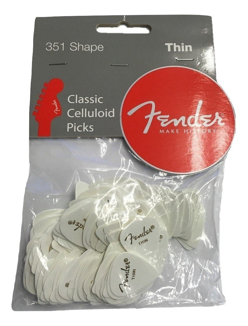 Fender Classic Celluloid Guitar Picks 351 Shape, White, Thin, 144 Pack