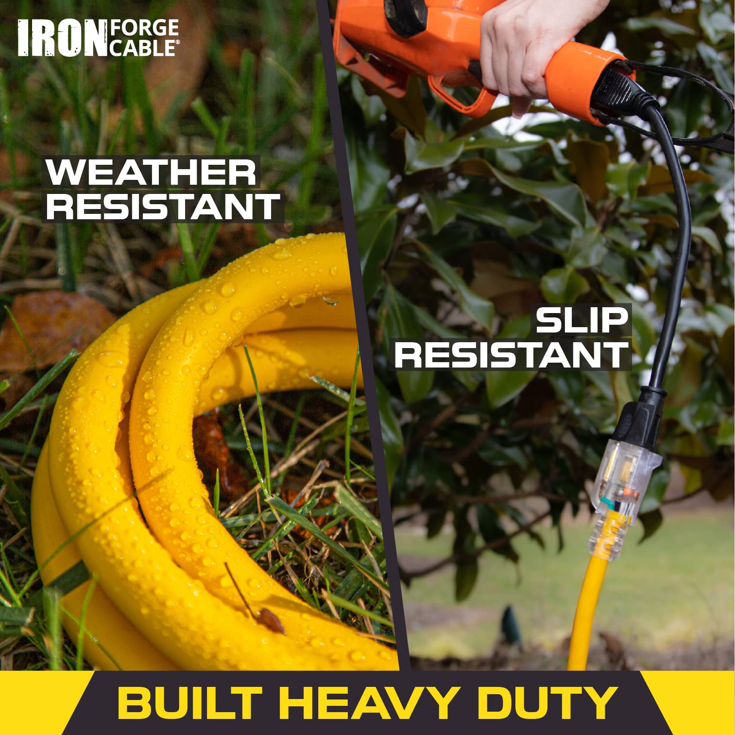 Iron Forge Cable 10 Gauge Extension Cord 10 Ft With 3 Outlets, Sjtw 10/3 Heavy Duty Outdoor Extension Cord With Multiple Outlets