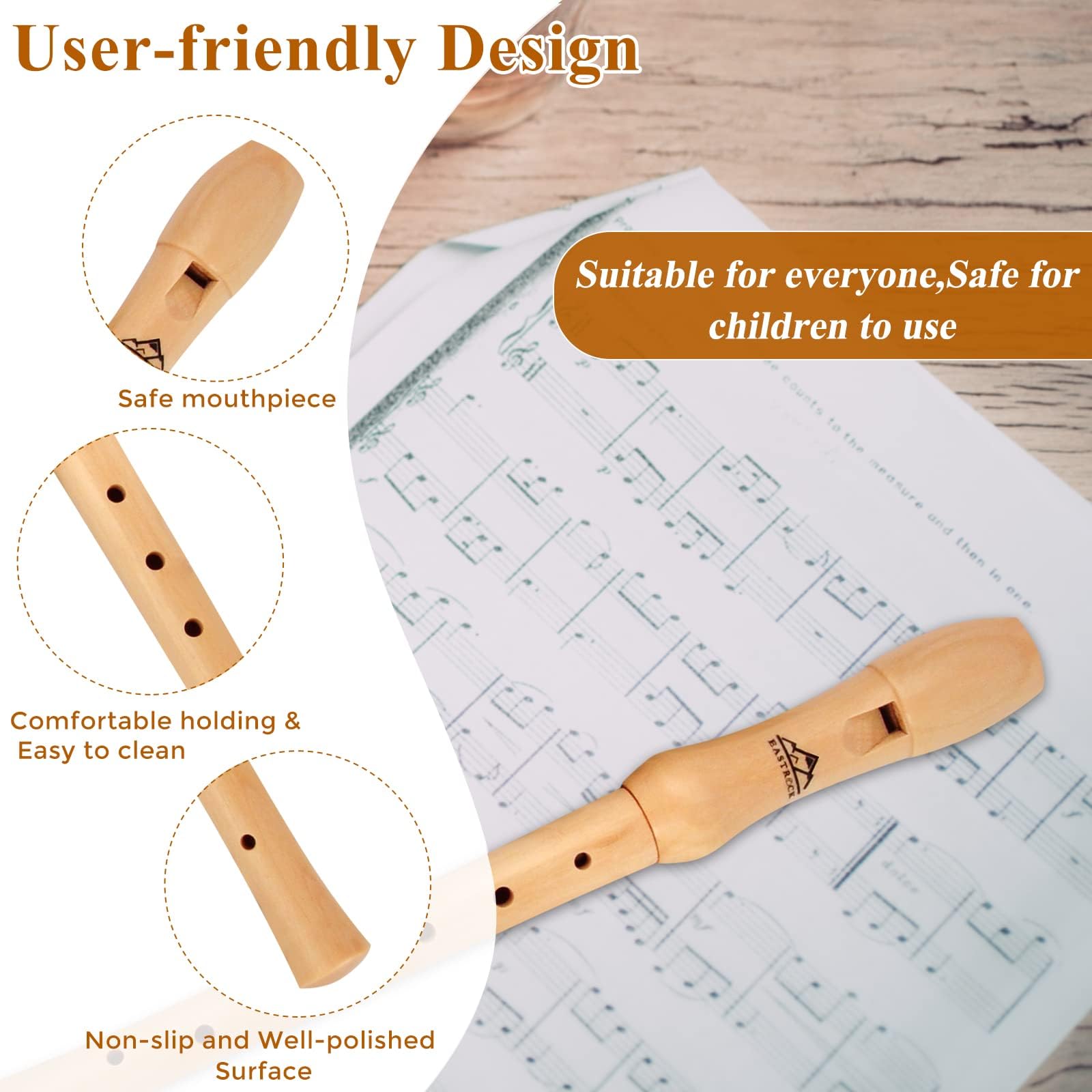 Eastrock Recorder Instrument For Kids Adults Beginners Maple Wood C Key Soprano Recorder German Style 2 Piece With Hard Case