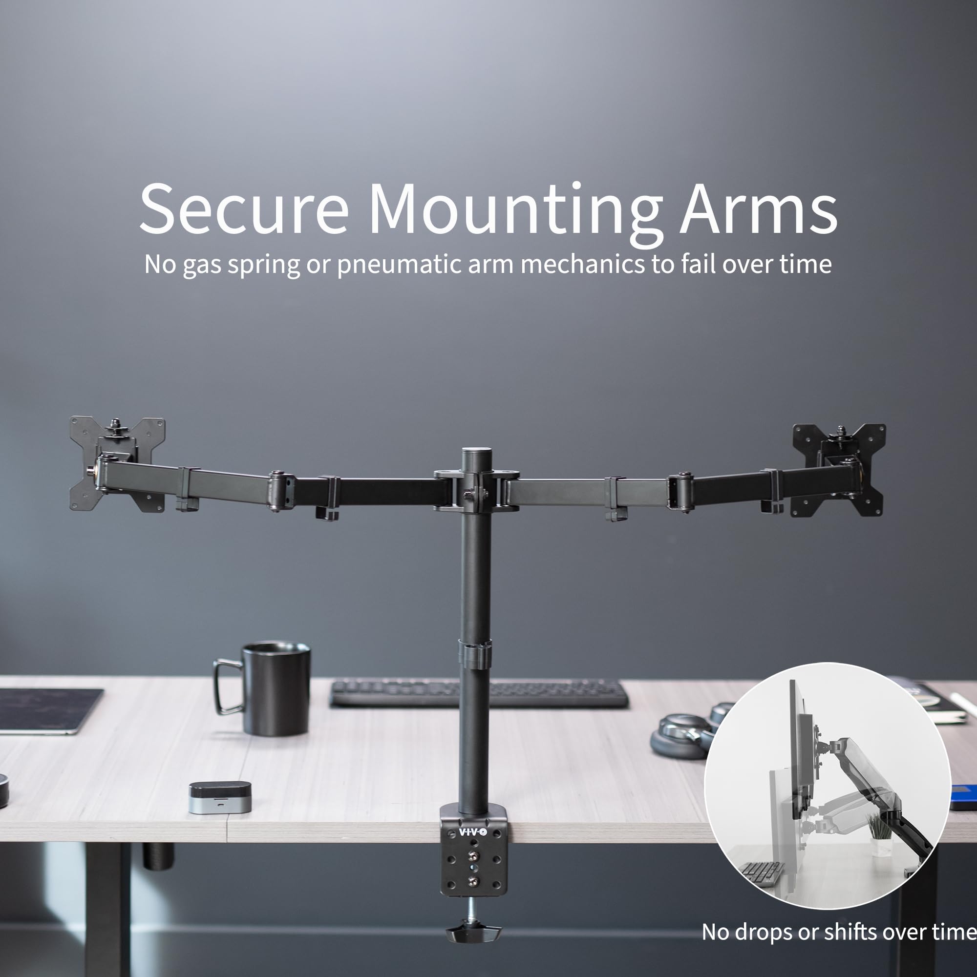 VIVO Dual Ultrawide Monitor Desk Mount, Heavy Duty Fully Adjustable Steel Stand, Holds 2 Computer Screens up to 38 inches and Max 22lbs Each, Black, STAND V038