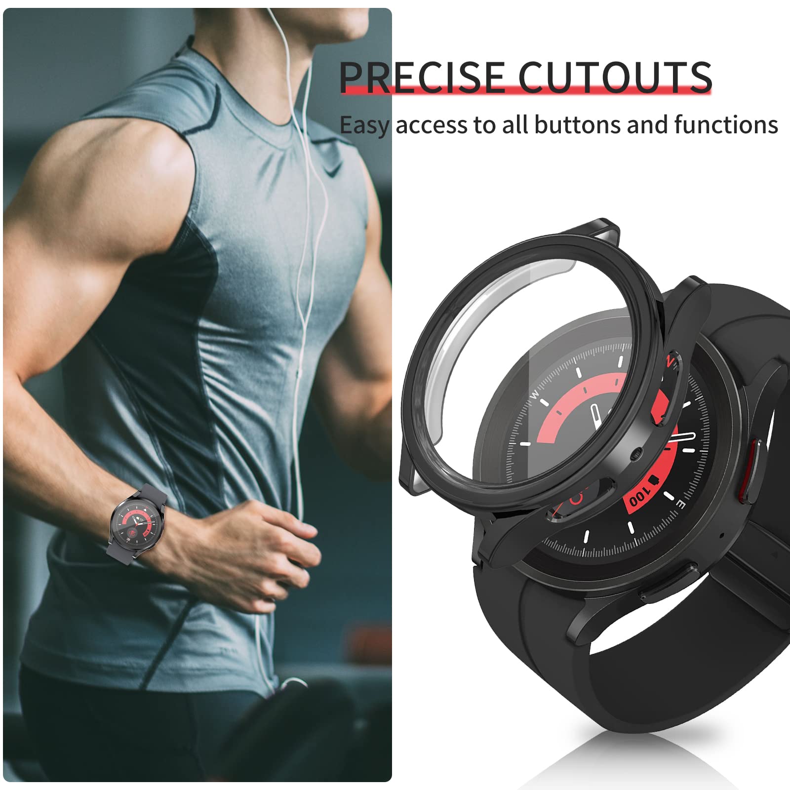 [5Pack] Richone Compatible With Galaxy Watch 5 Pro 45Mm Screen Protector Case, With Hd Screen Film, Full Protection Cover Soft T