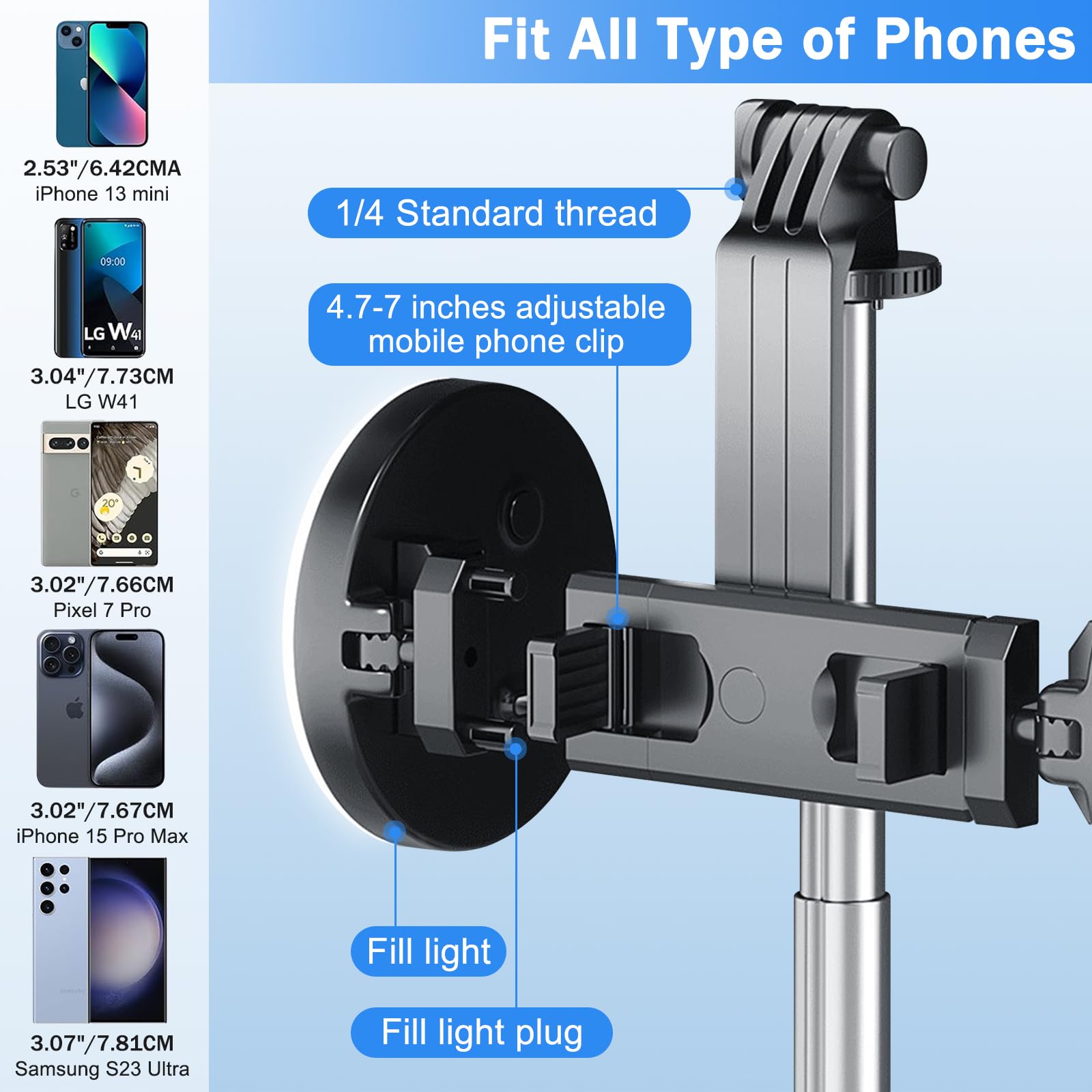 Selfie Stick Tripod With Fill Light, Phone Selfie Stick,Durable Stainless Steel Design,Bluetooth Remote Control,And Stable Three