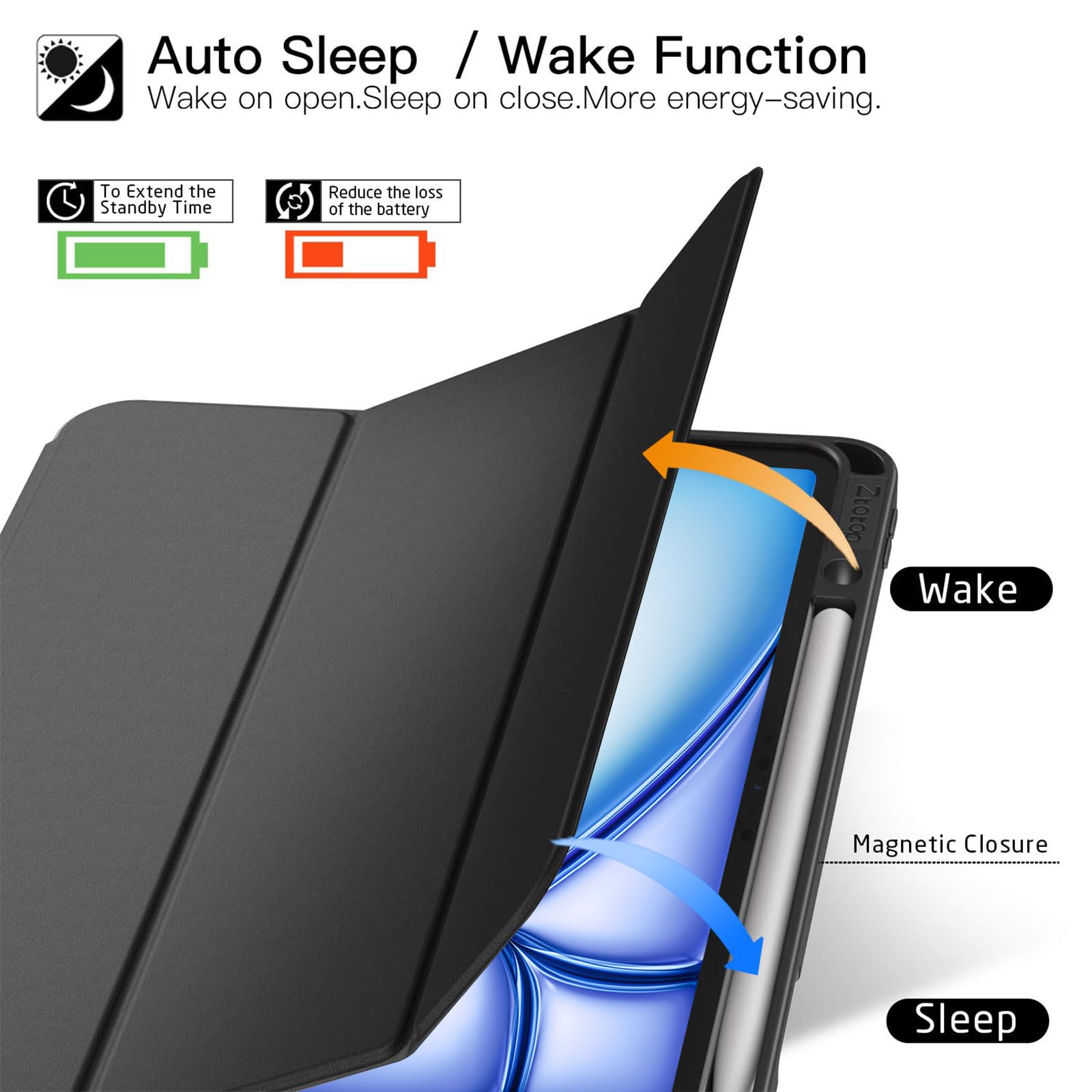 Ztotopcases For Ipad Air 13 Inch M2 2024 Case/Ipad Pro 12.9 3Rd Generation 2018 With Pencil Holder, Lightweight Slim Soft Tpu Ba