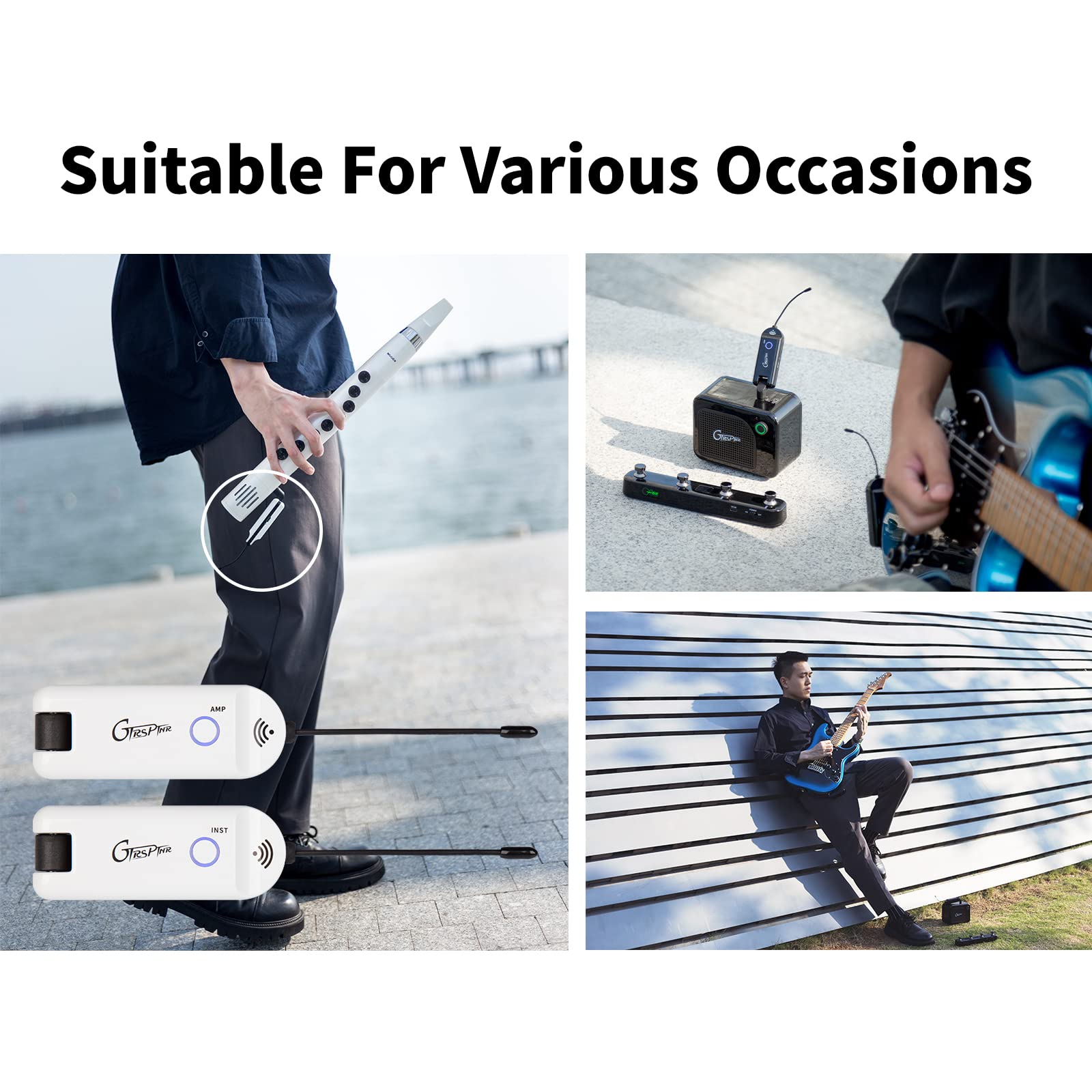 Gtrs Wireless Guitar System Uhf Guitar Transmitter Receiver Rechargeable For Electric Guitars Bass Electric Music Instruments (G