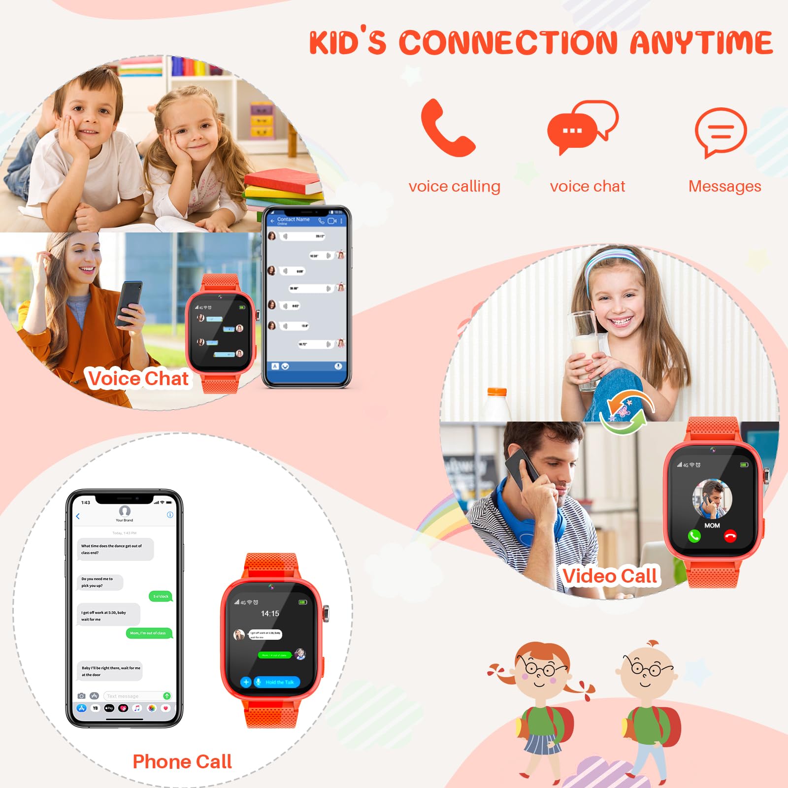Okyuk 4G Smartwatch, Kids Watch For Kids With Sim Card, 47 Exciting Games, Two Way Calling Feature, Sos Emergency Call Button Id