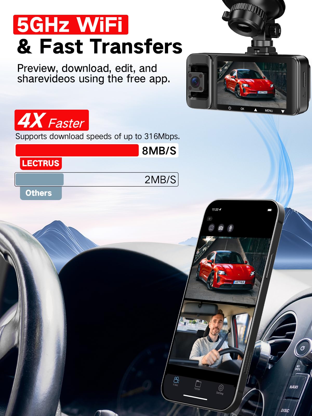 3 Channel Dash Cam Front Inside And Rear, 4K Full Hd Car Dash Camera With 64Gb Card, Night Vision, App Control, Loop Recording,