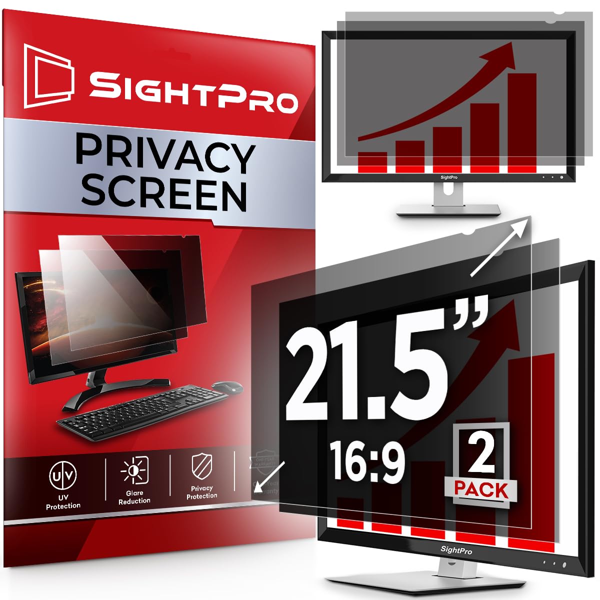 Sightpro 21.5 Inch 16:9 [2 Pack] Computer Privacy Screen Filter For Monitor   Privacy Shield And Anti Glare Protector